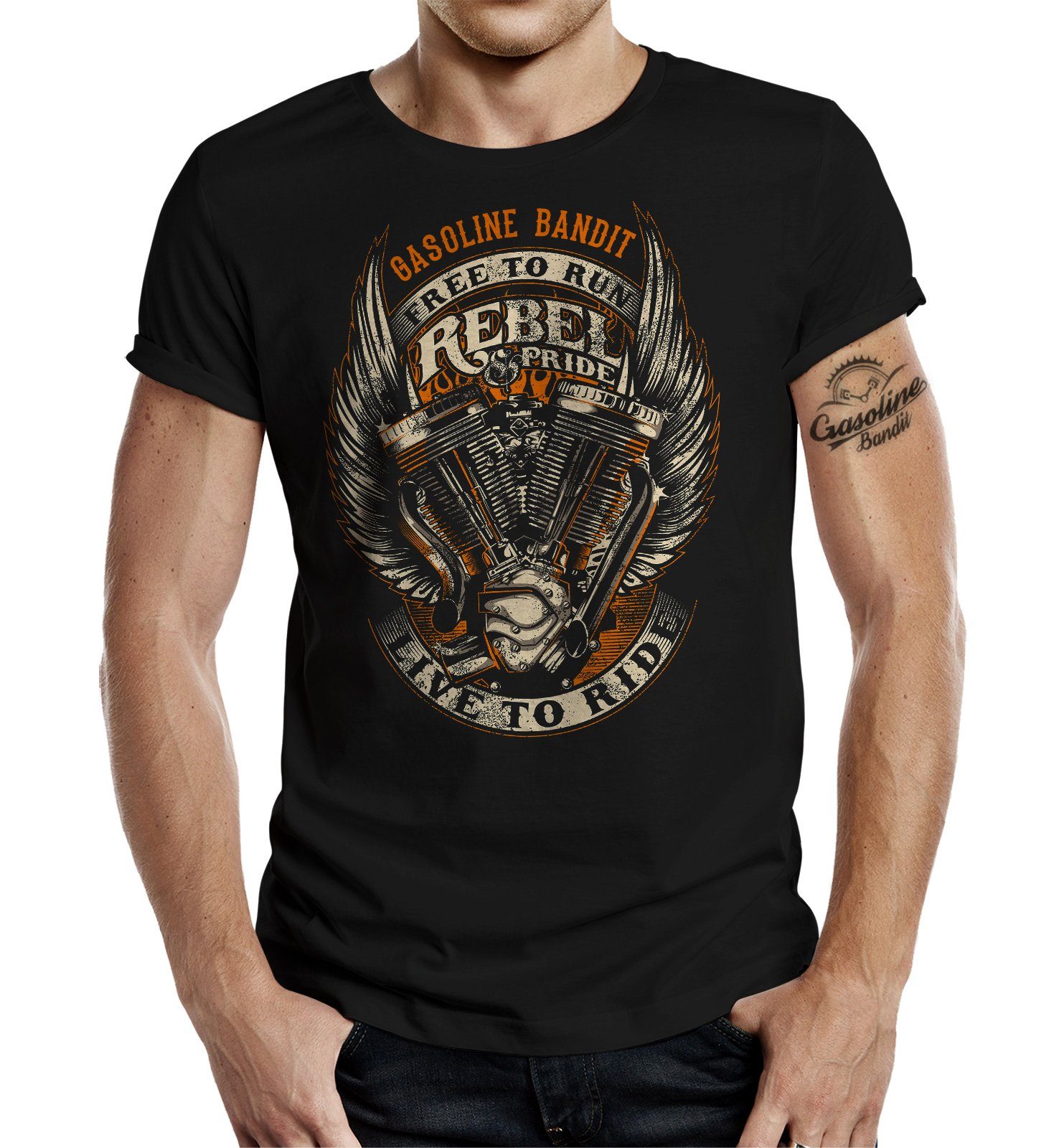 T-Shirt im Original Biker Racer Rockabilly Hot-Rod Design: Rebel Pride