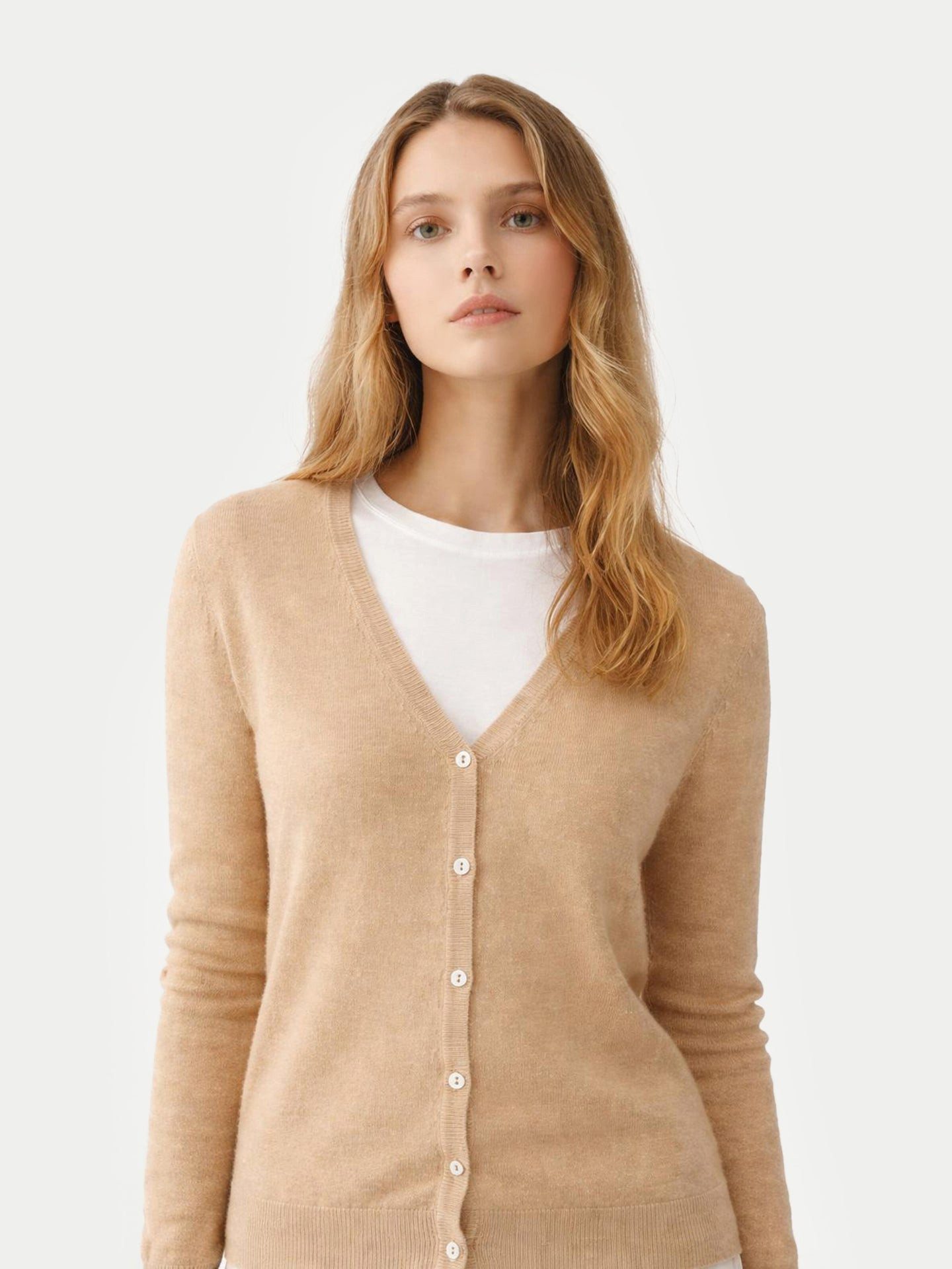 GOBI Cashmere Cardigan Naturfarbe V-Ausschnitt Kaschmirstrickjacke