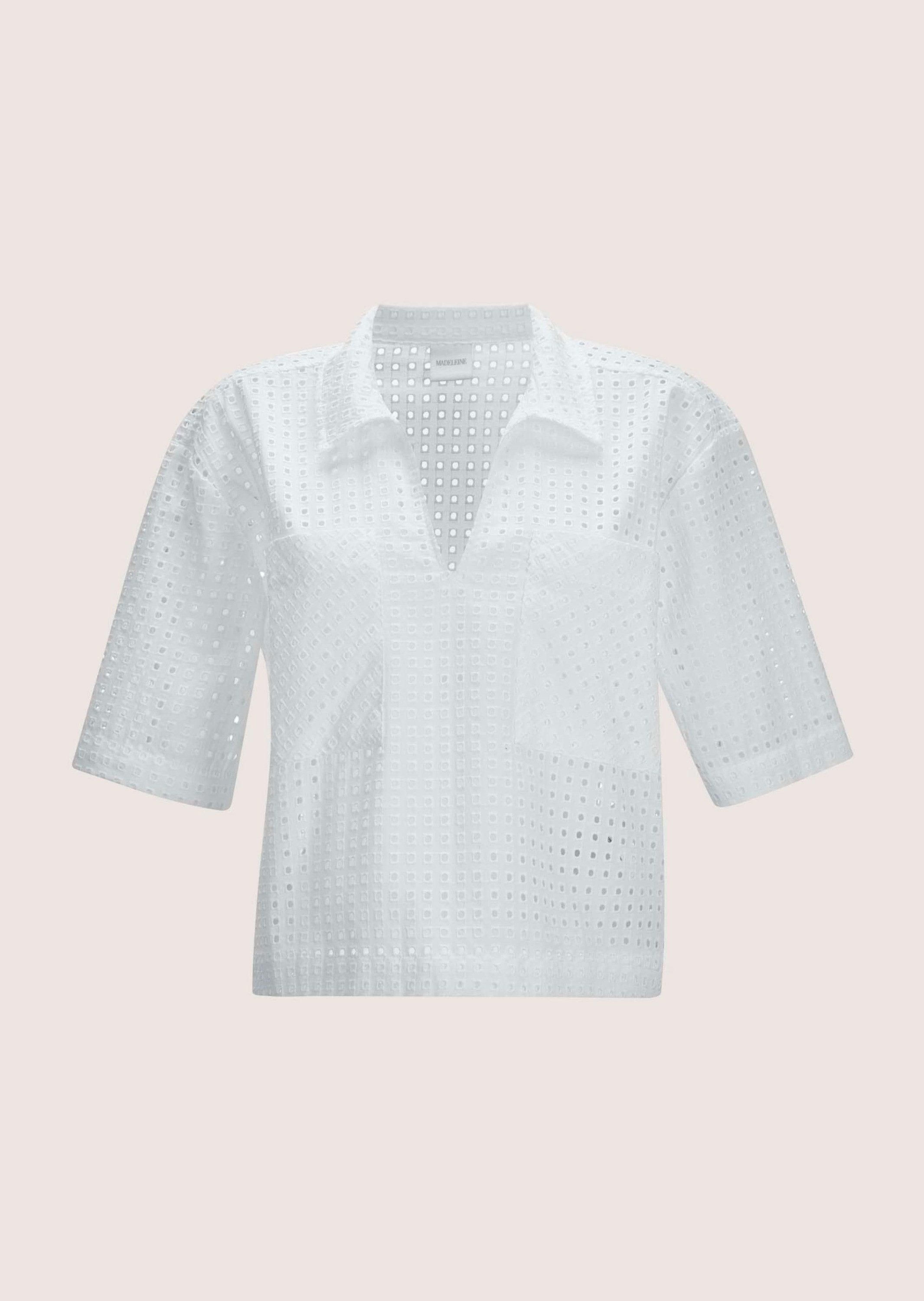 Kurzarmbluse Kurzarm-Bluse im Boxy-Style mit Lochstickerei