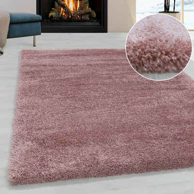 Hochflor-Teppich Teppich Hochflorteppich Langflorteppich Uni kuschelig Wohnzimmer, Miovani, Rechteckig, Höhe: 50 mm