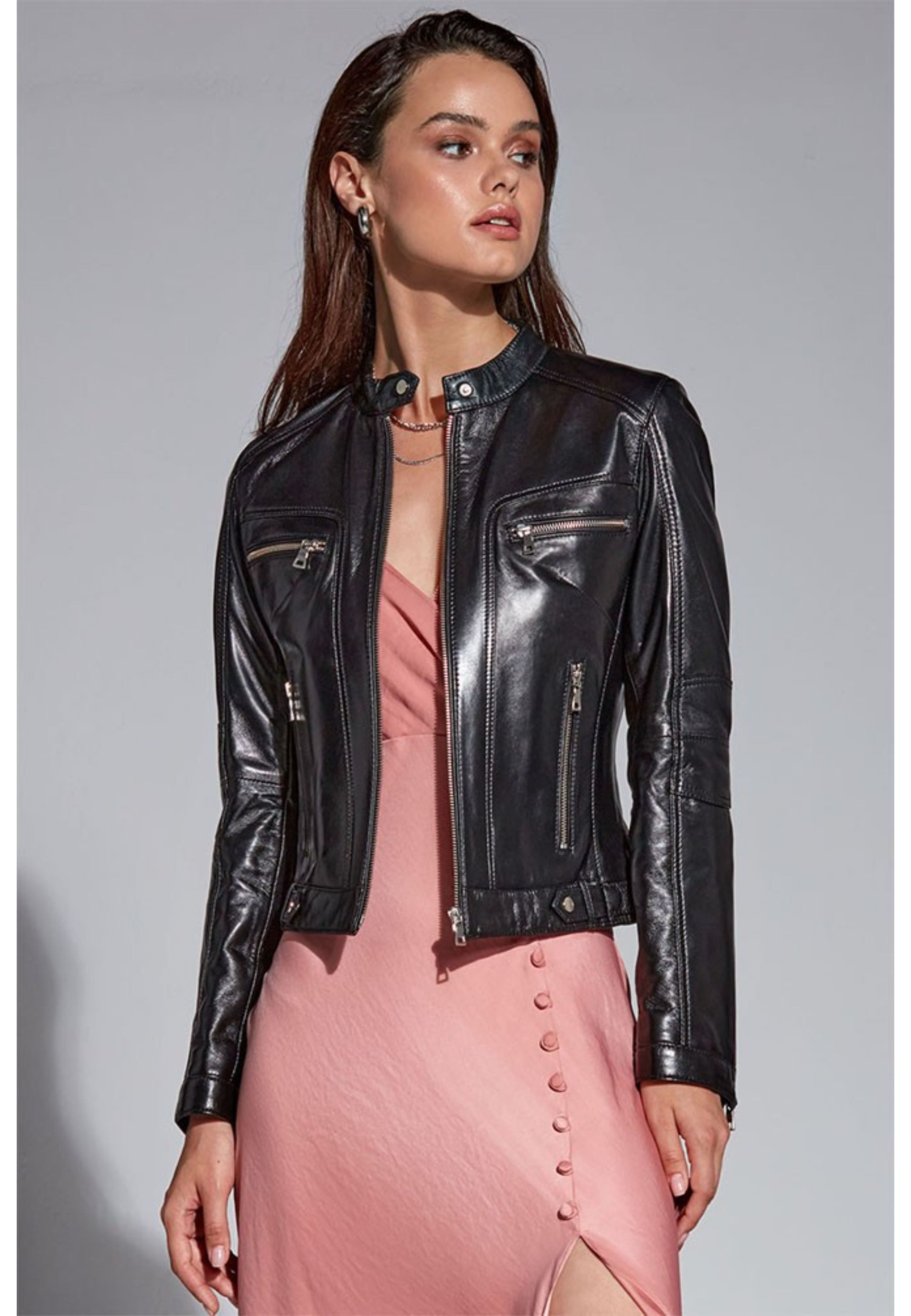 Derimod Lederjacke Sara Kurze Lederjacke Regular Fit, Reißverschluss, Stehk günstig online kaufen