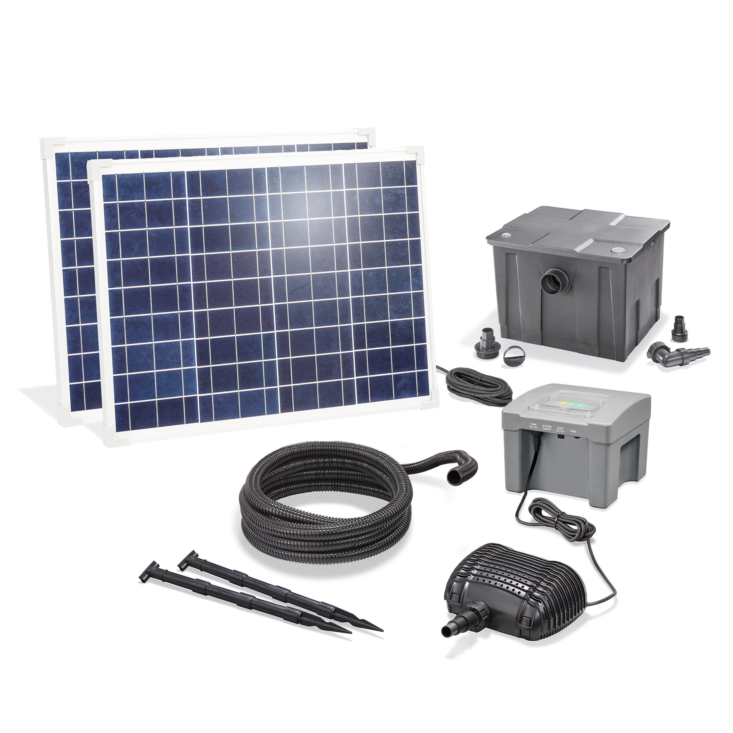 esotec Teichfilter 100/4200 Solar Durchlauffilter-Set + 24Ah LiFePO4-Akkuspeicher 101092 (Komplettset)