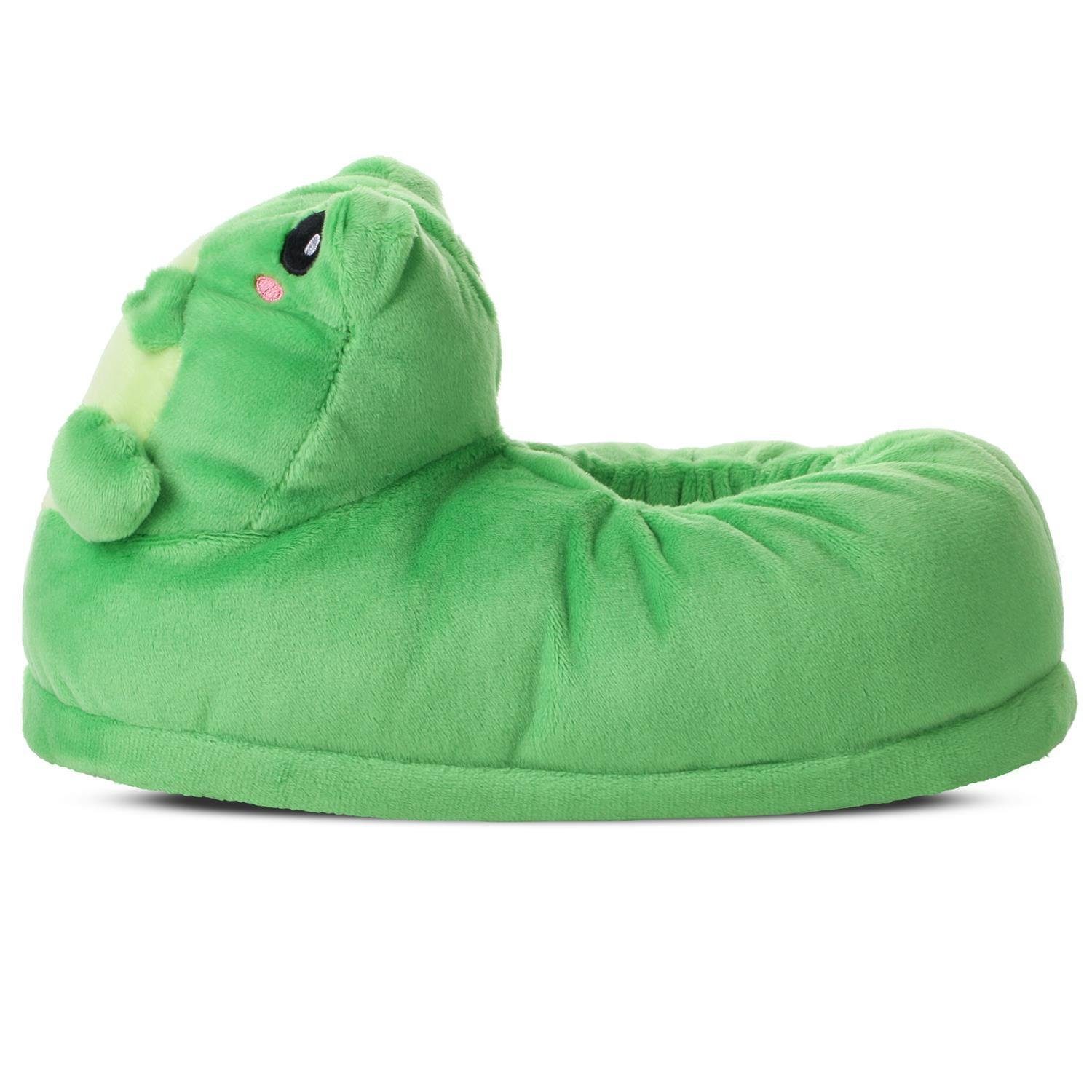 Corimori Tier Pantoffeln für Erwachsene Einheitsgröße 34-44 Plüsch Hausschuhe (Packung, Geschenk) EU Einheitsgröße 34-44, Eddy der Frosch, für Kinder und Erwachsene