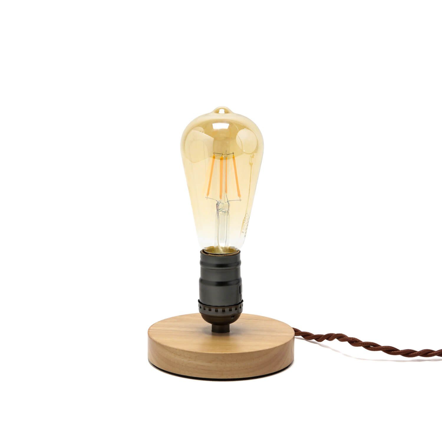 Nachttischlampe EDISON, Holz Vintage Stil Design Industrie Tischlampe ohne Metall klein Leuchtmittel, Licht-Erlebnisse