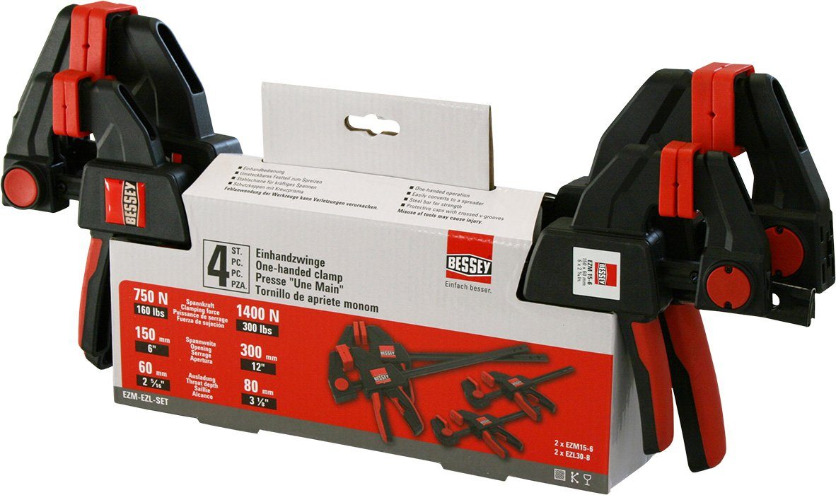 Einhandzwinge BESSEY 4 x Einhandzwingen EZM-EZL-SET 2 x 150 mm + 2 x 300 mm