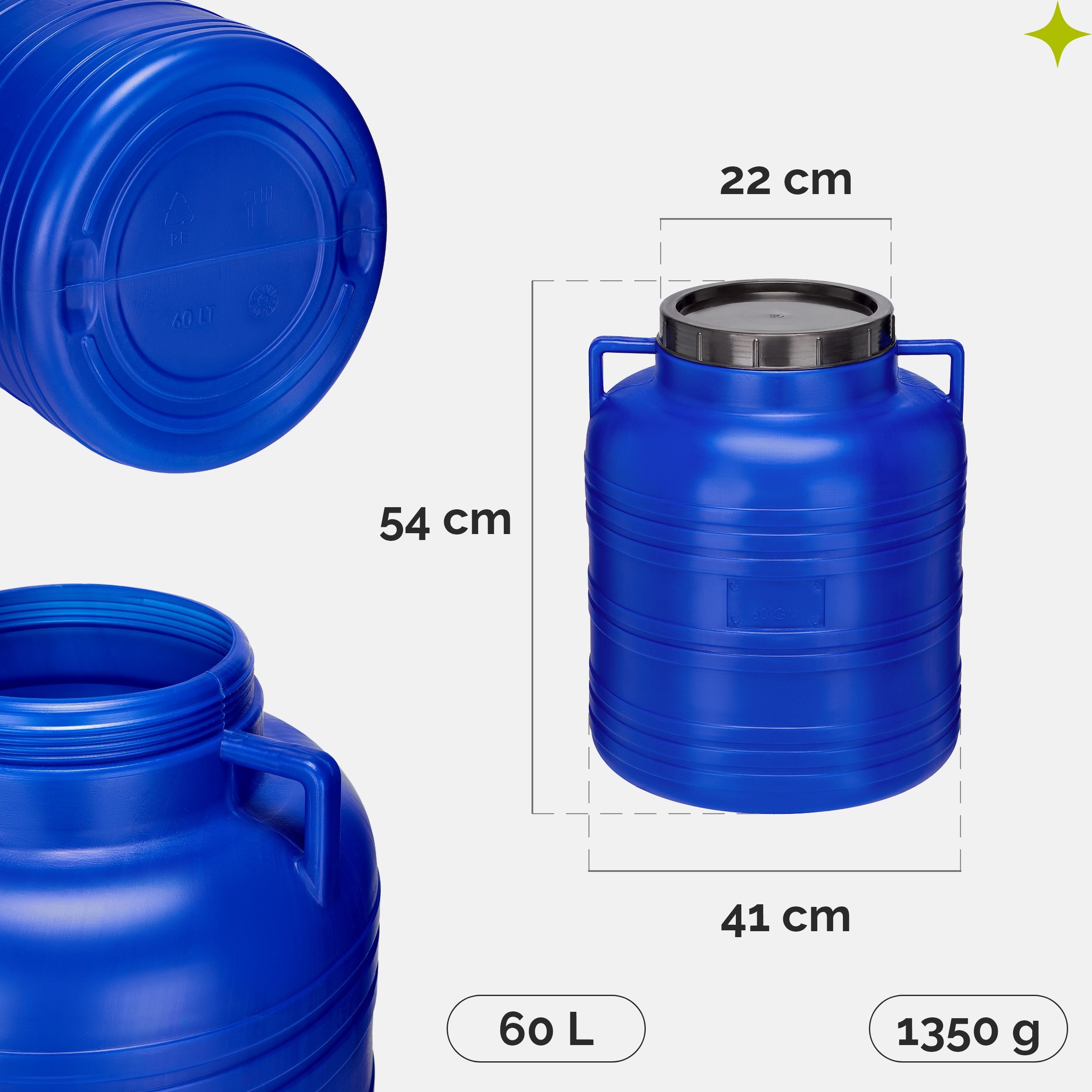 Garronda Regentonne 60L BPA-freies Fass Behälter mit Deckel für Lebensmittel GD-0087, Blau, 60 l