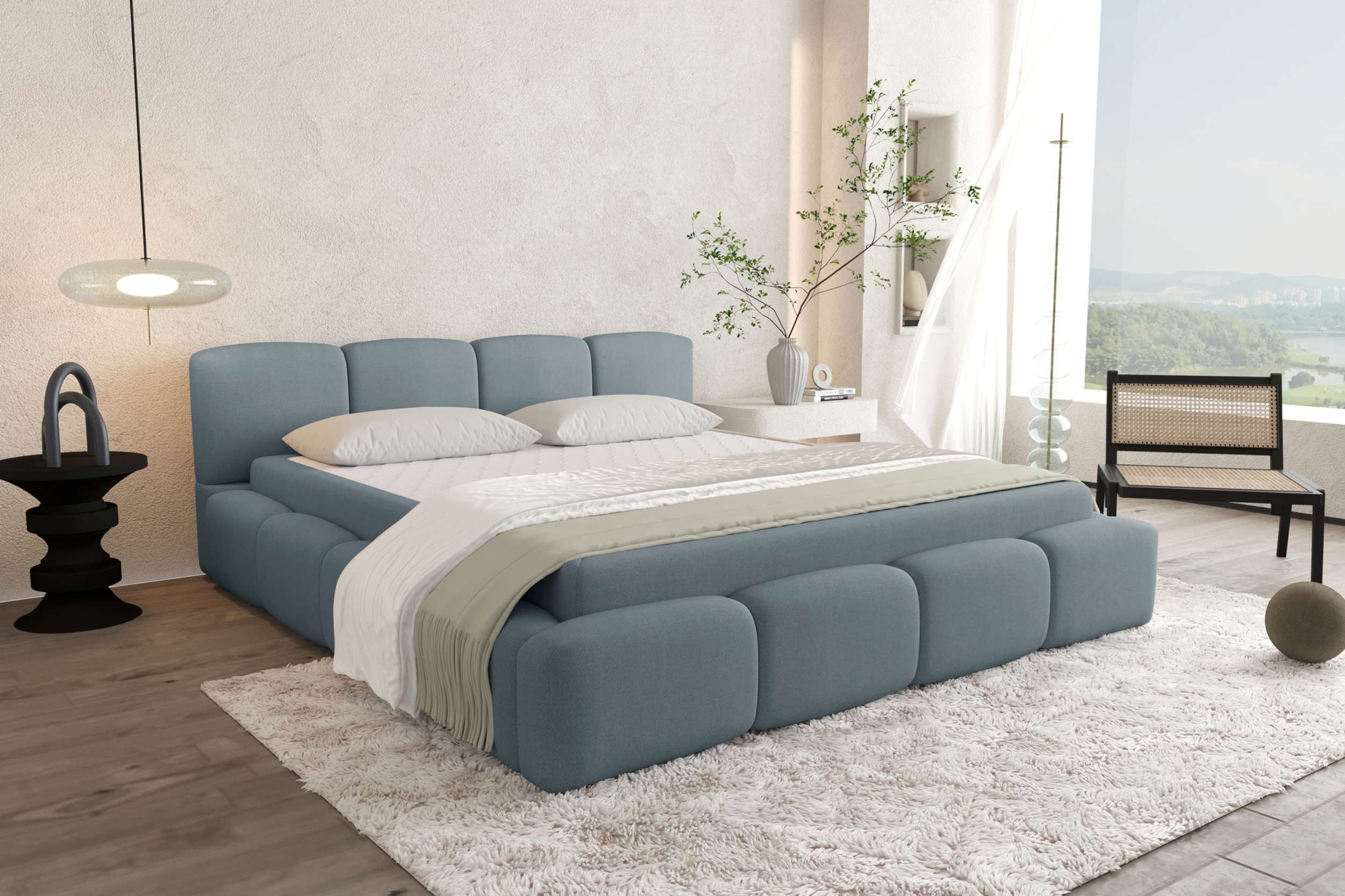 99rooms Polsterbett Livia (Schlafzimmerbett, Polsterbett), 120–200x200 cm, Velours VINCI, mit Lattenrost & Bettkasten