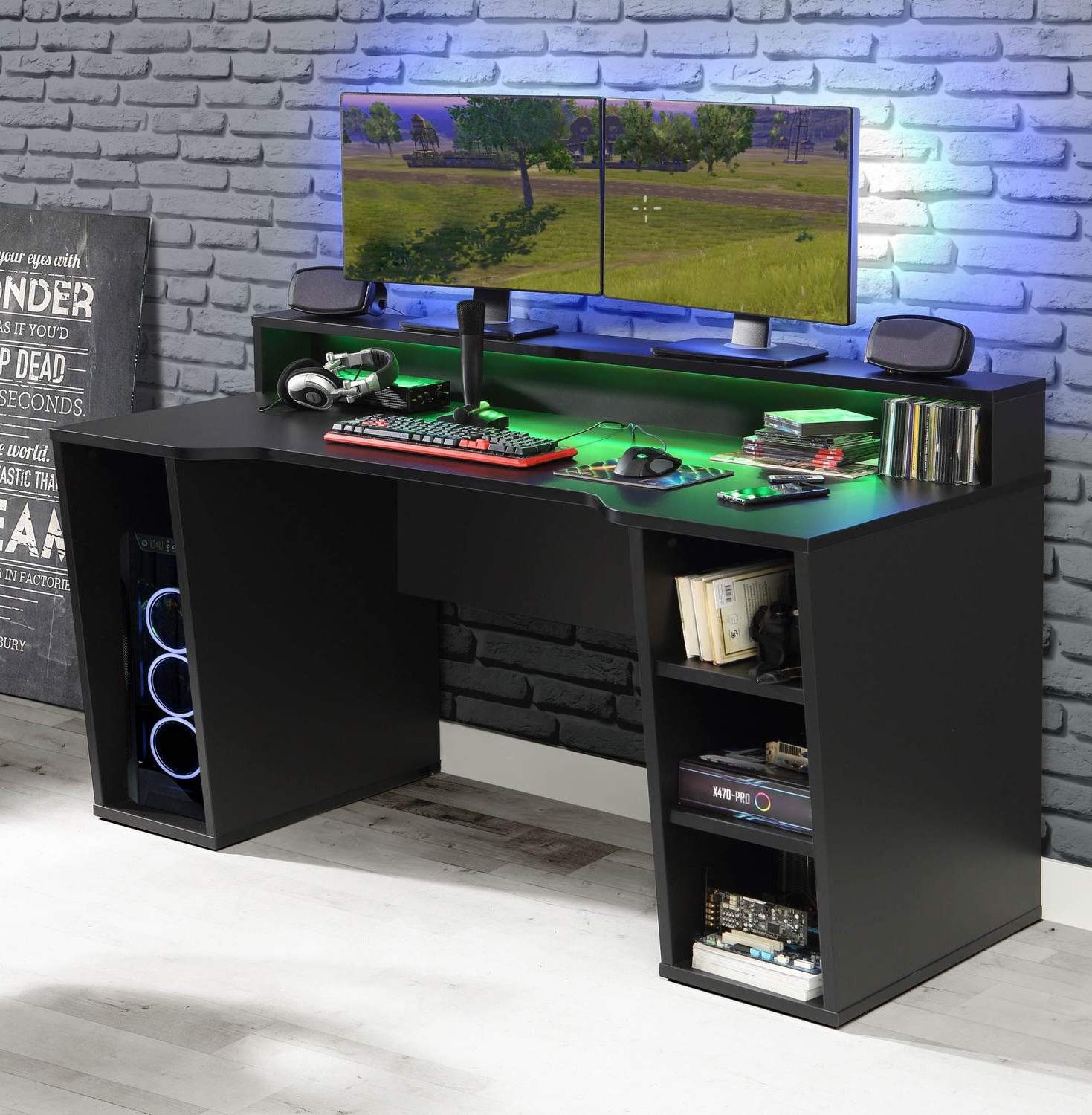 Tisch Forte TEZAUR LED Computertisch von mit Gaming 1B Möbel Gamingtisch Forte Beleuchtung