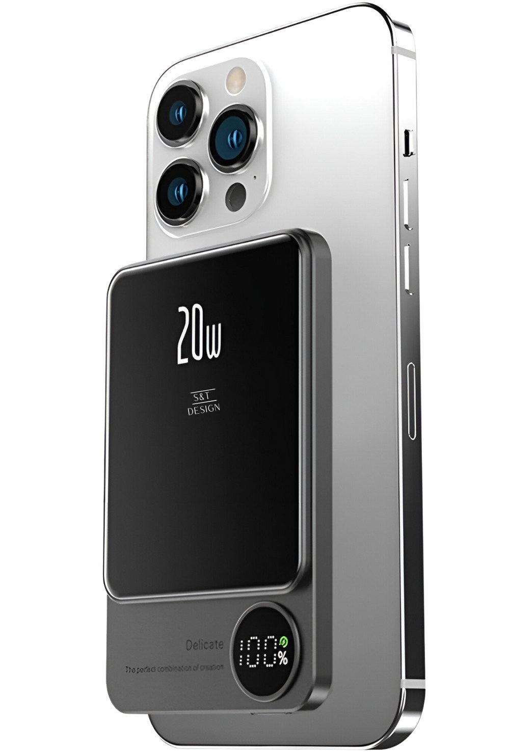 S&T Design Magnetisch Powerbank Magsafe kompatibel Kabellos Externer Akku Powerbank 20W PD 5000 mAh (5 V), Wireless LED Statusanzeige Schnellladefunktion