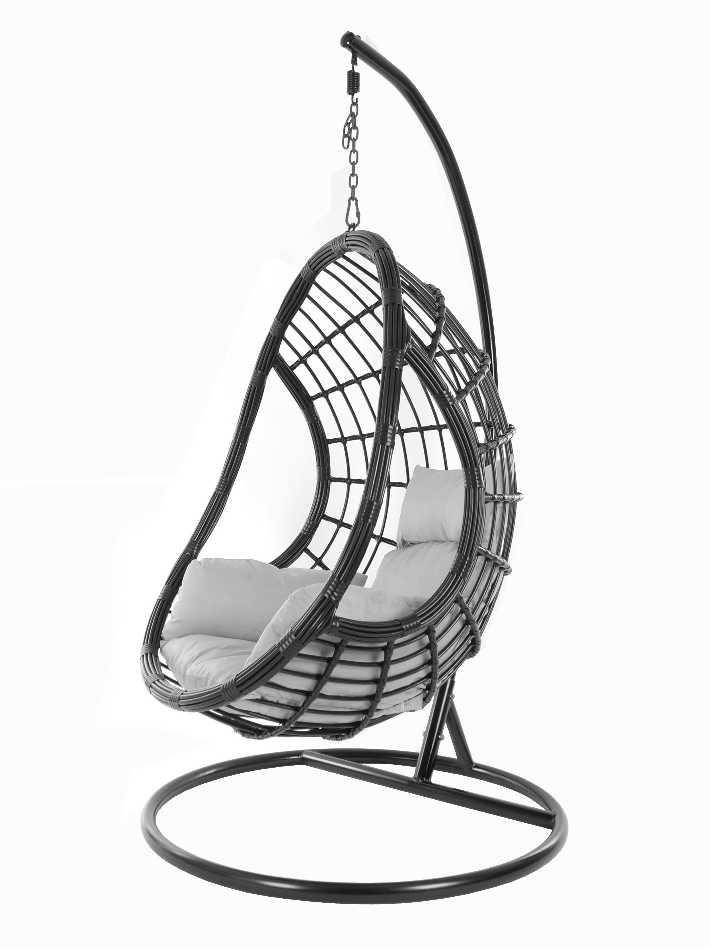 KIDEO Hängesessel PALMANOVA black, Schwebesessel, Swing Chair, Hängesessel mit Gestell und Kissen, Nest-Kissen grau (8008 cloud)