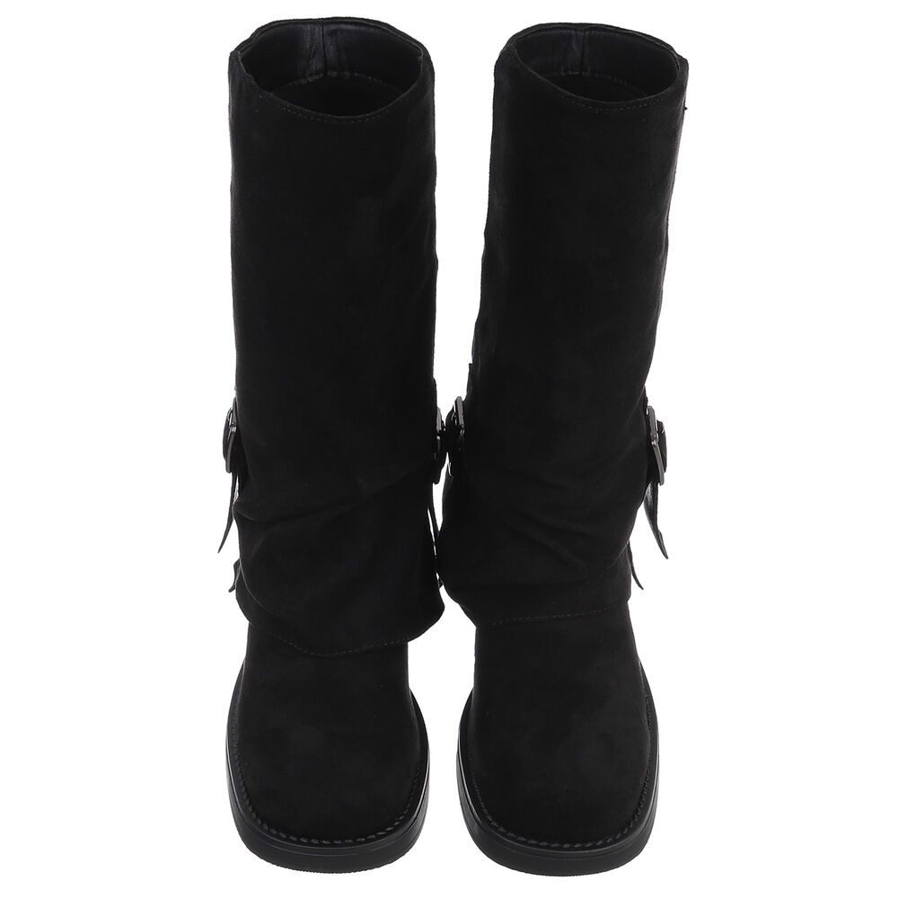 Ital-Design Damen Stiefel mit Schnalle – Komfortabel und Elegan Westernstiefel (90110063) Blockabsatz Stiefel in Schwarz