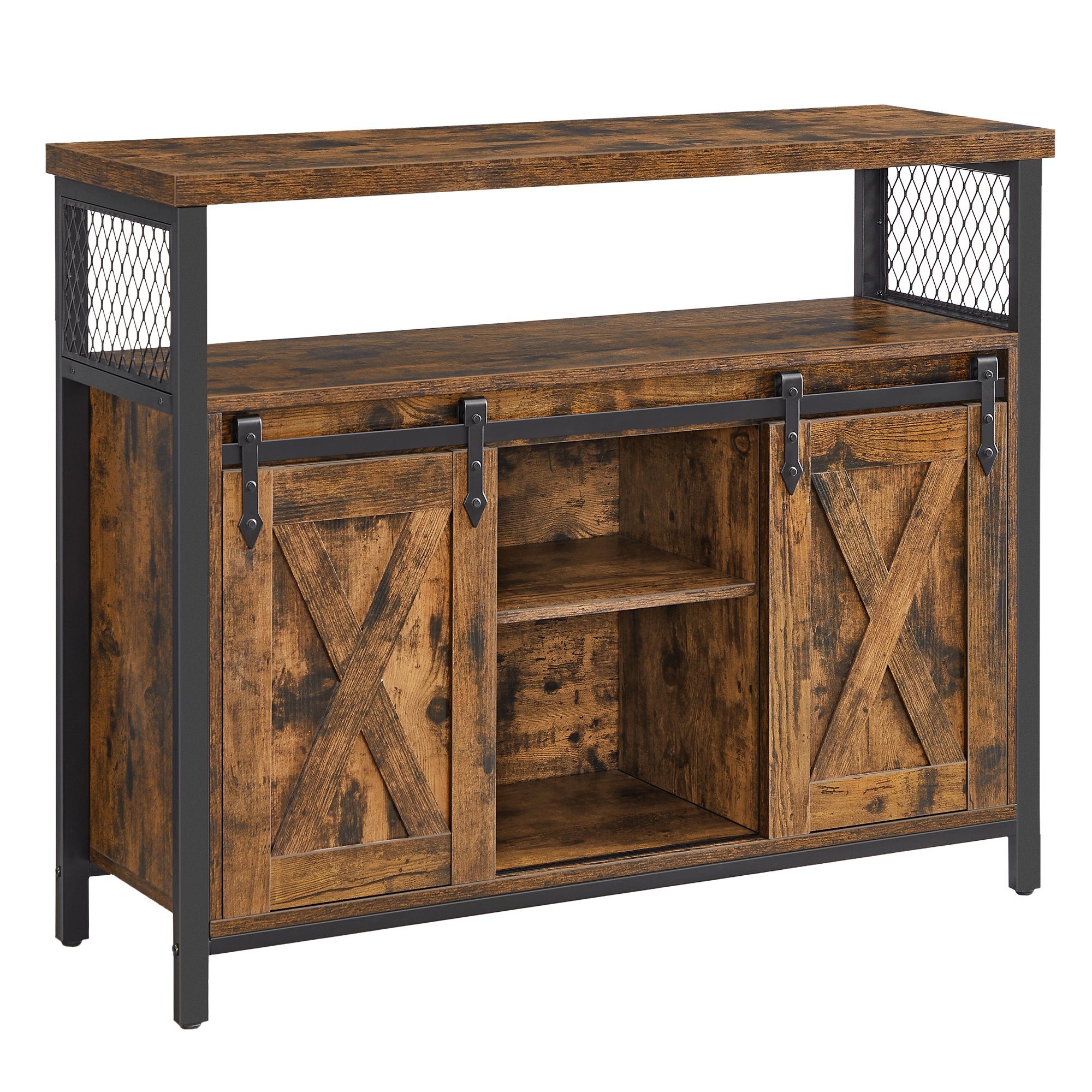 VASAGLE Buffet Sideboard Küchenschrank verstellbare Ablagen 33 x 100 x 80 cm, für Wohnzimmer, Landhausstil, mit 2 Schiebetüren – Bild 3 von 5