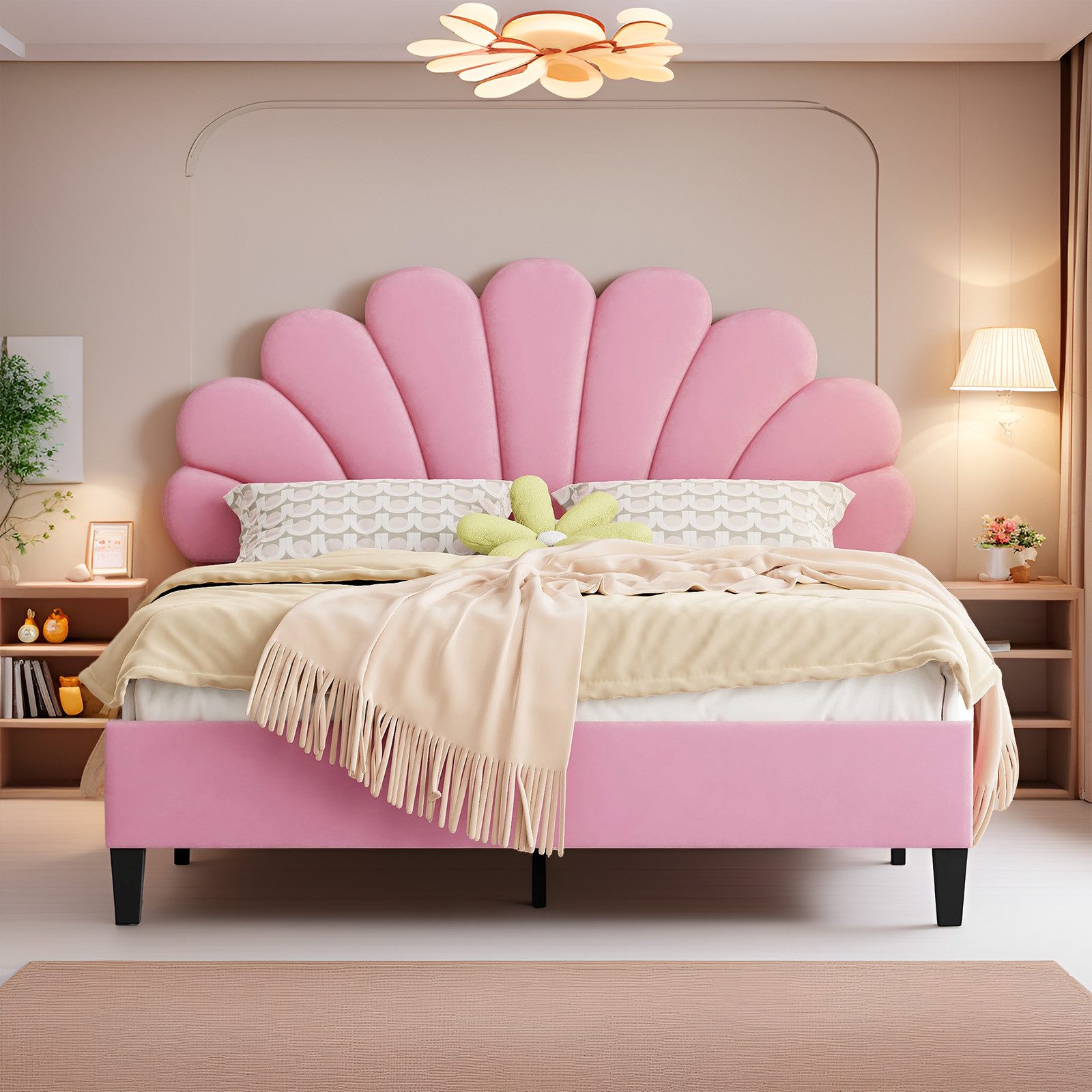 MODFU Polsterbett Funktionsbett (mit Blumen-Kopfteil & günstig online kaufen