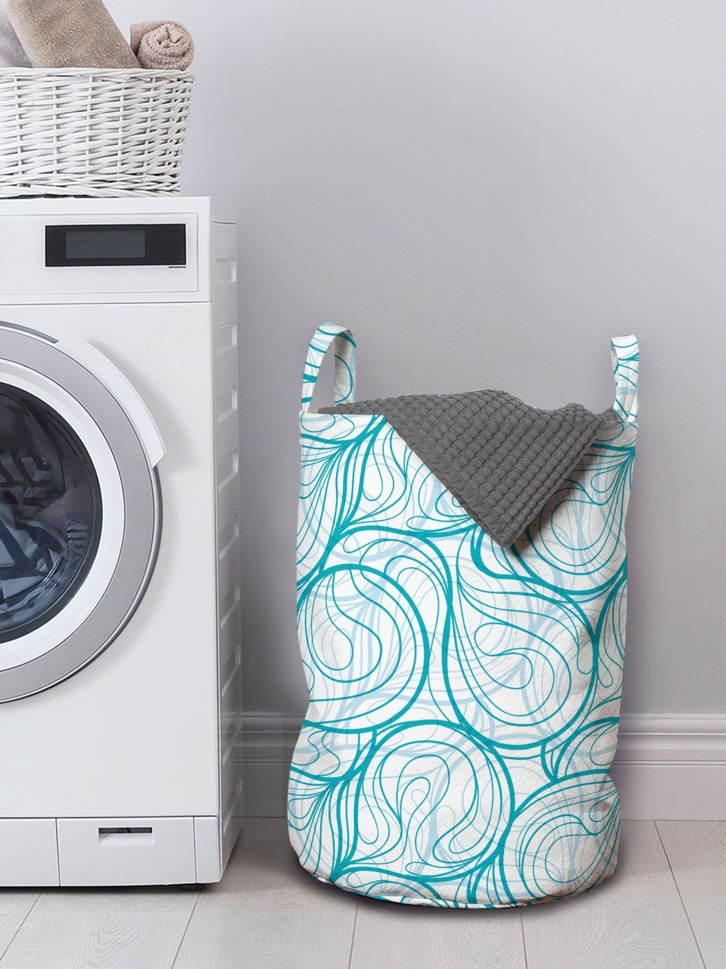 Wäschesäckchen Geometrische Wäschekorb Waschsalons, mit Griffen Abakuhaus Abstrakt Muster-Strudel Kordelzugverschluss für