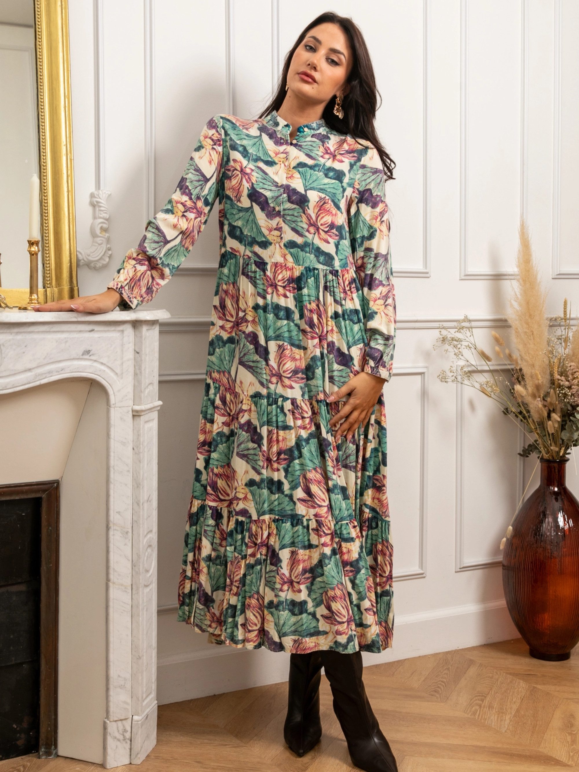 ANNIS Fashion & Accessoires Maxikleid "FADED EDEN" (1-tlg) NEU, Viskose, verwaschener Look