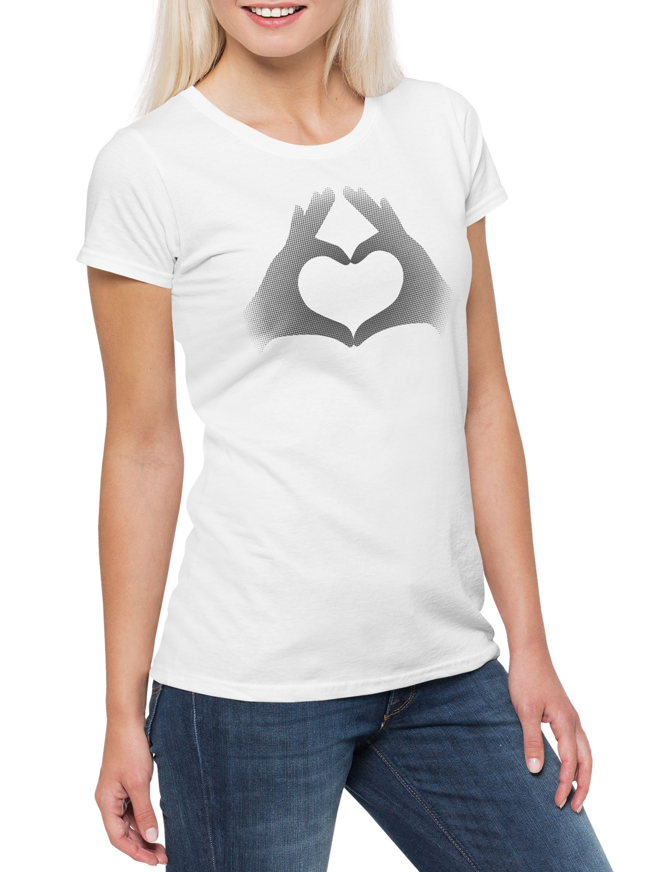 Print-Shirt Finger Heart Damen T-Shirt Herz Liebe Love Friendzone New Engaged Just