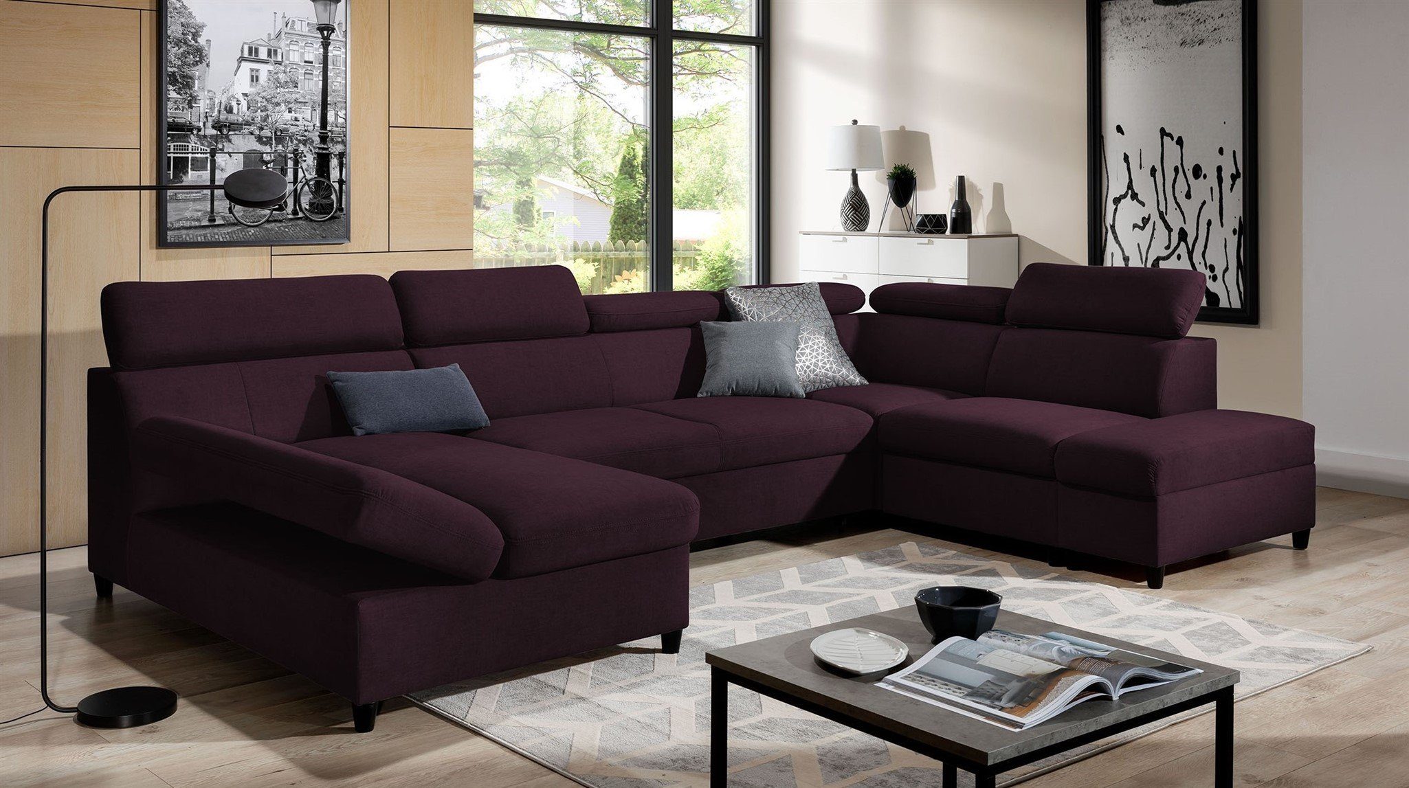 Fun Möbel Wohnlandschaft Schlafsofa Sofa ANTON Velourstoff Esito, inkl. 3 Bettkästen und Schlaffunktion, Rundumbezug