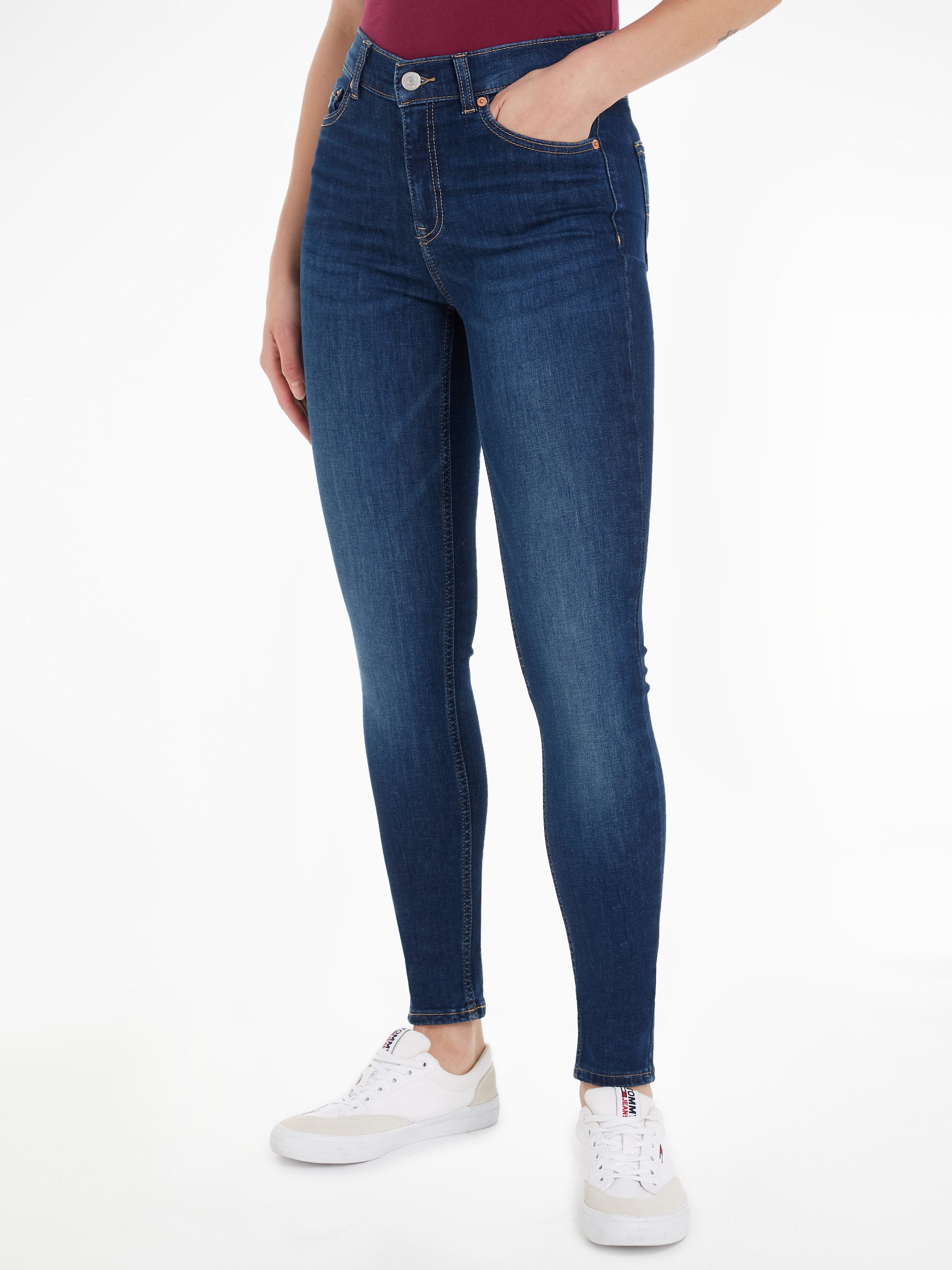 Tommy Джинсы Skinny-fit-Jeans Nora Mid Rise Skinny Fit mit Waschung, Logo-Badge