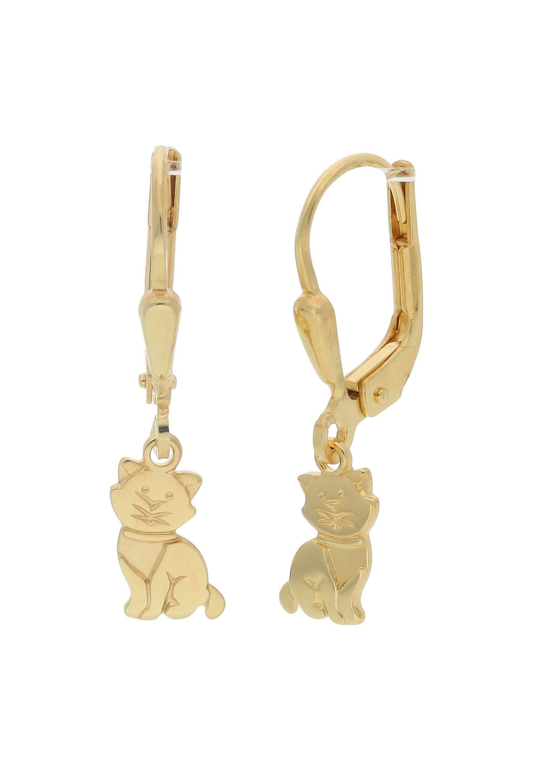JuwelmaLux Paar Ohrhänger Ohrhänger Gold Katze Kinderohrringe 21,8 mm (2-tlg), Mädchen Ohrhänger Gold 585/000, inkl. Schmuckschachtel