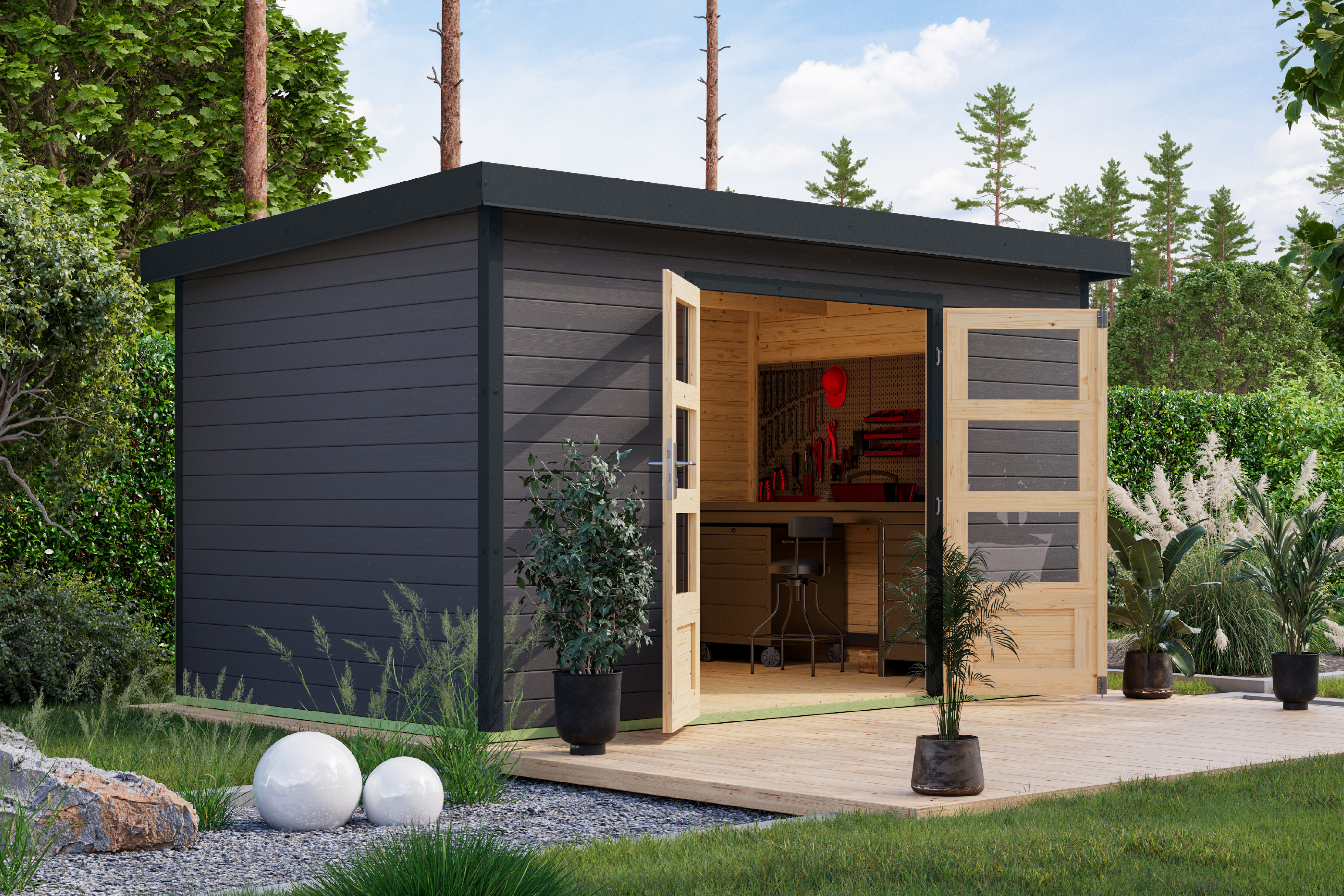 Karibu Gartenhaus Plutino 7, in verschiedenen Farben, BxT: 390x273 cm