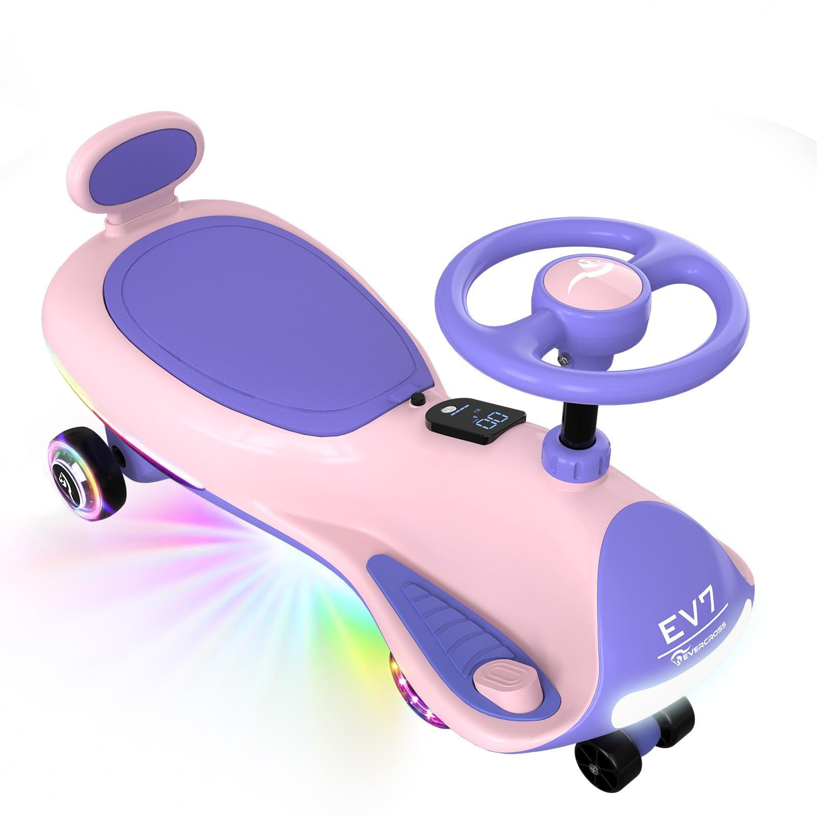 EVERCROSS TECH Elektro-Kinderauto EV7 Elektrisches Rutschauto Kinder ab 6 Jahren, Bluetooth & LED, 3 Geschwindigkeitsstufen, 14,4V 5,2Ah Akku, 360°‑Lenkung 6‑Rad‑Design