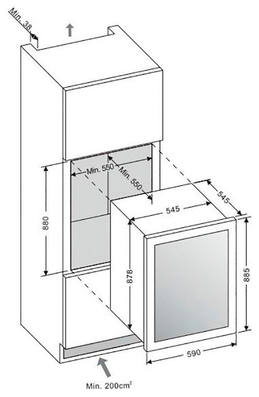 58 341 0,75l, S,für Standardflaschen á Amica Einbauweinkühlschrank WK 220 Einbaukühlschrank