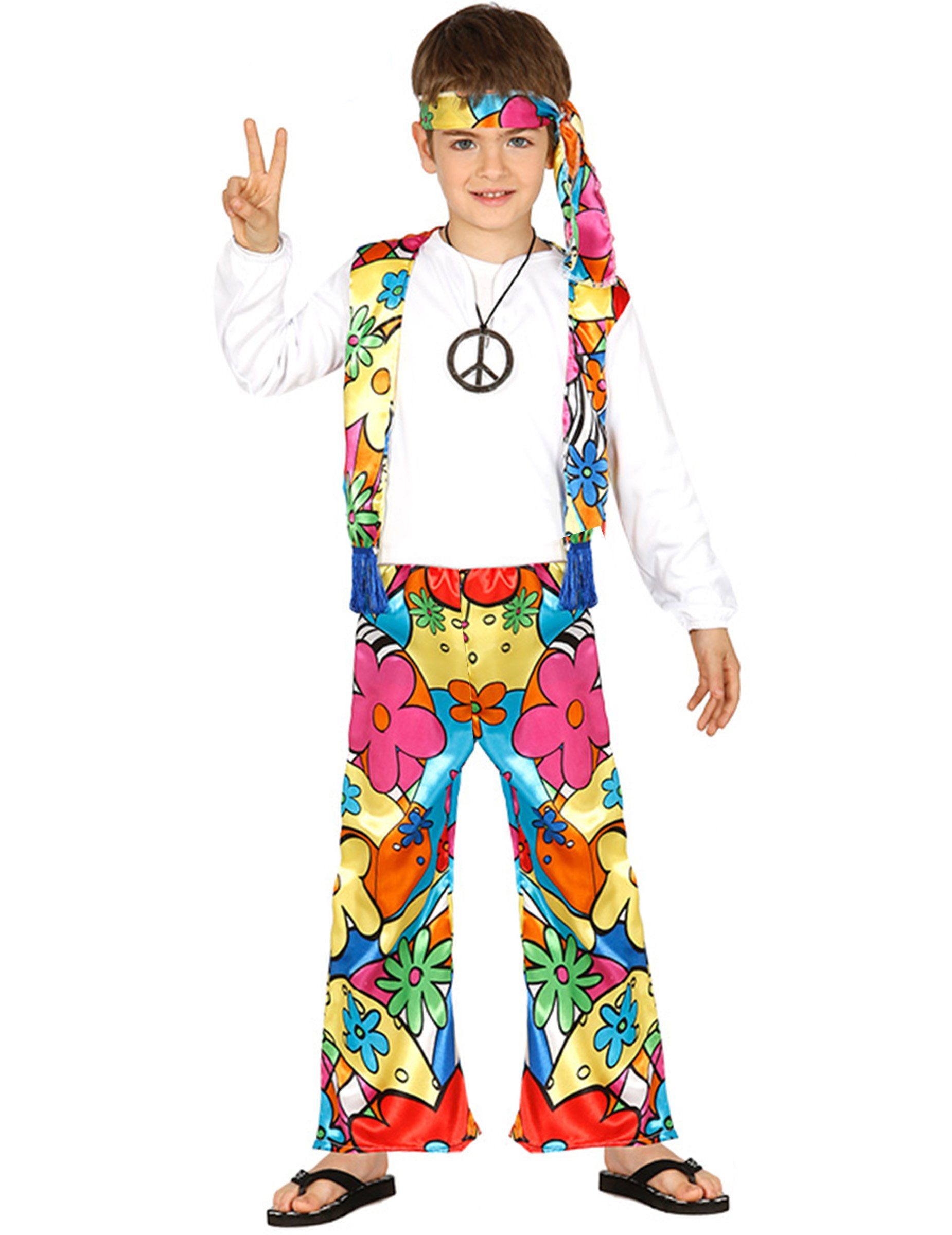 Fiestas Guirca Hippie-Kostüm Hippie-Kinderkostüm mit Blumen 60er-Jahre bunt