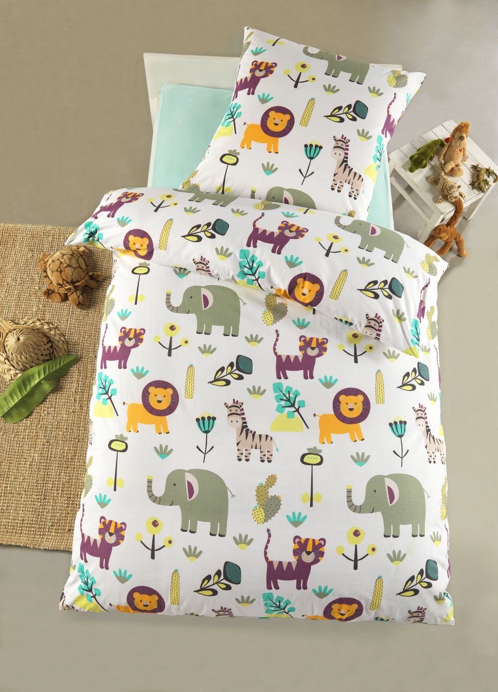 soma Kinderbettwäsche Safari Set mit Tieren 135x200 80x80 cm Kinder Mädchen günstig online kaufen