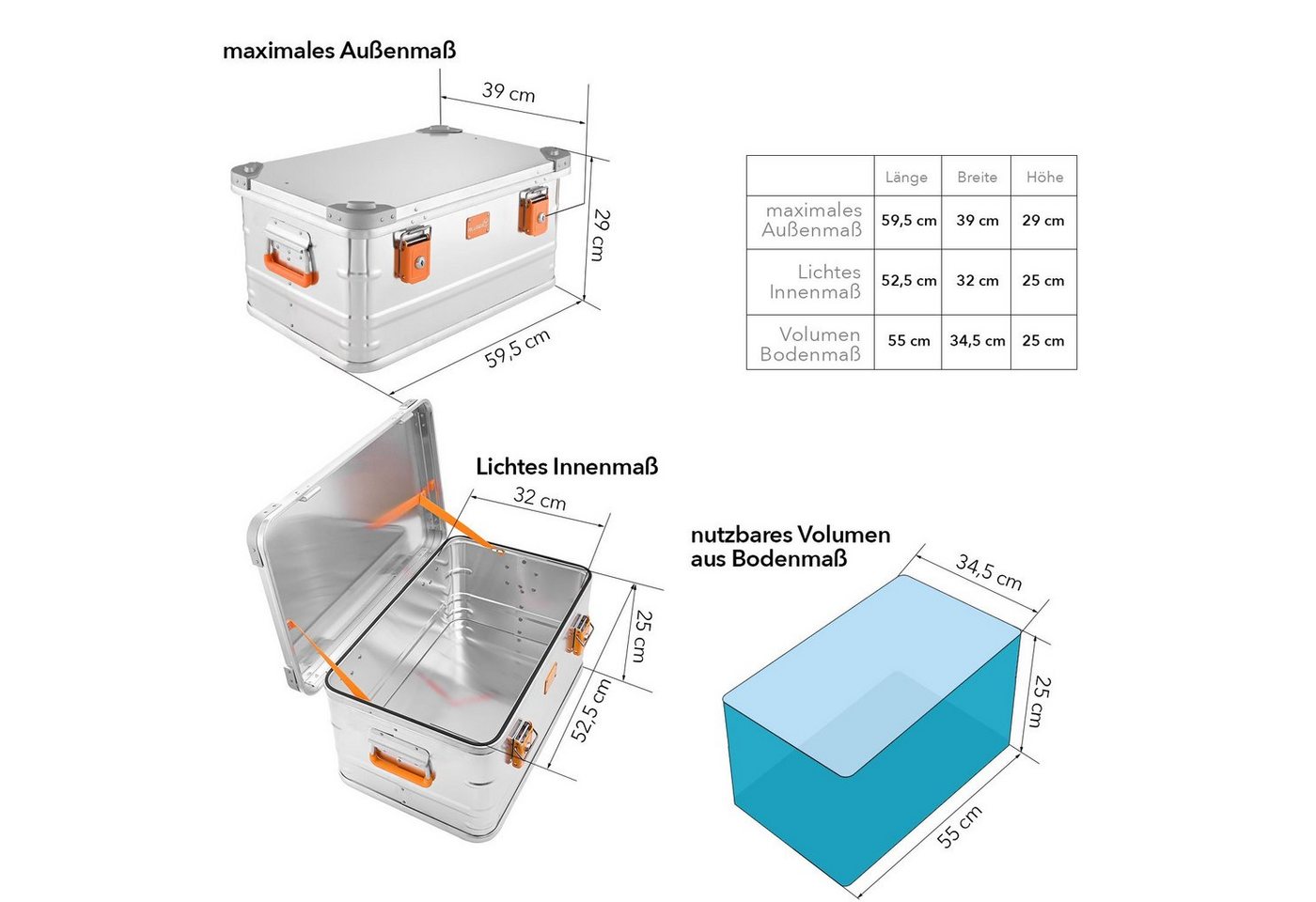 Thumbnail - ALUBOX Aufbewahrungsbox mit Deckel und Stapelecken Premium E-Serie (47 Liter), inkl. Schlösser