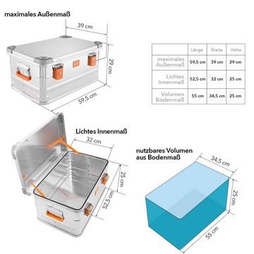 ALUBOX Aufbewahrungsbox Alukiste Tranportbox mit Stapelecken Premium E-Serie (47 Liter), inkl. Schlösser