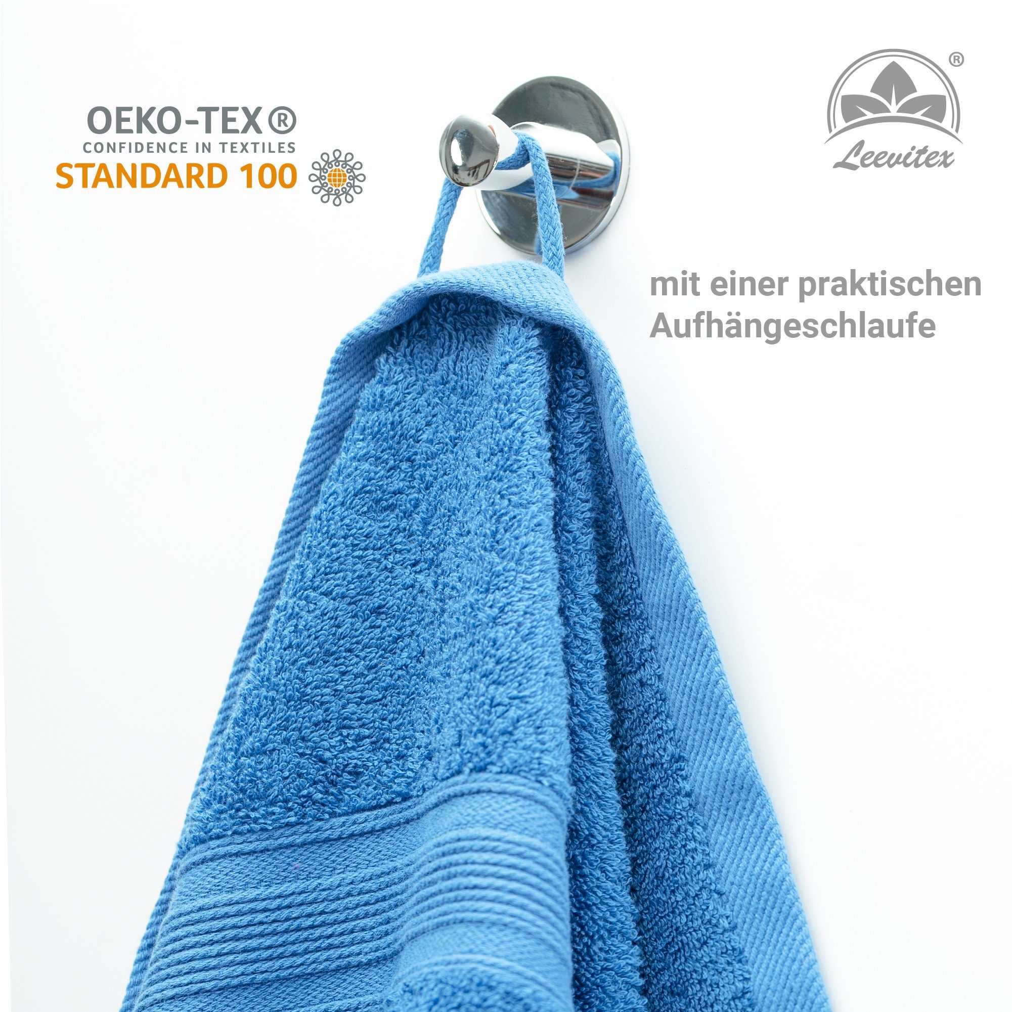 Frottee 100 & Königsblau Handtuch / Royalblau x Set, cm, verarbeitet 50 leevitex® hochwertig 4er fusselfrei