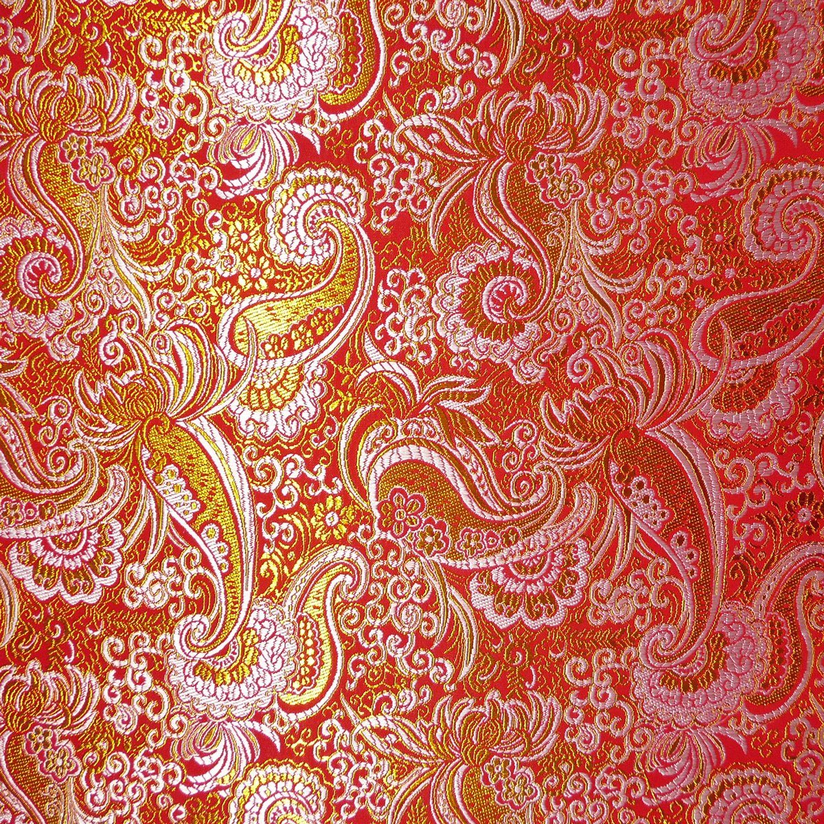 SCHÖNER LEBEN. Stoff Lurex Jaquard Stoff Paisley Ornament rot goldfarbig, mit Metallic-Effekt