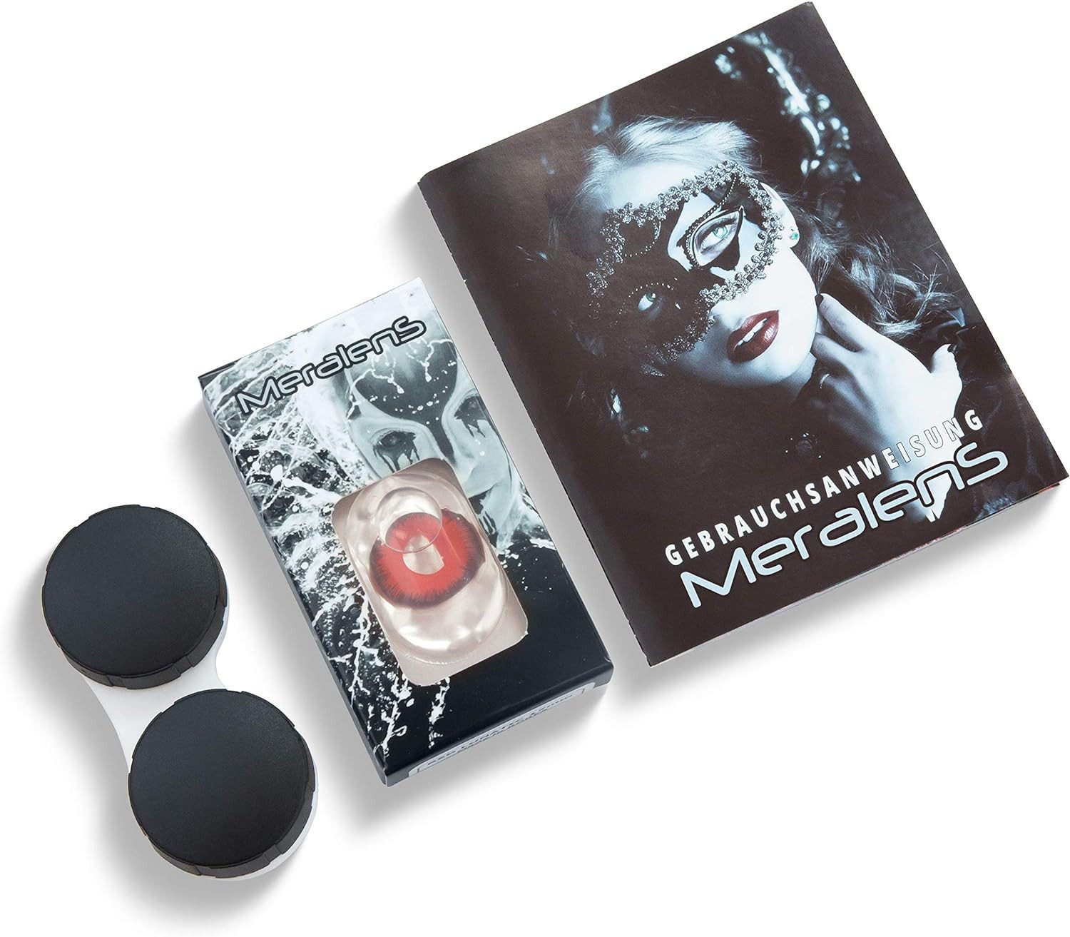 MeralenS Jahreslinsen rote 'Red Lunatic 17 mm' mini Sclera 1 Paar. Halloween & Cosplay