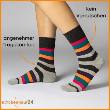 sockenkauf24 Basicsocken 6 oder 12 Paar Damen Socken Ringel Bunt (6-Paar, 35-38) Baumwolle Komfortbund ohne Naht - 11979 WP