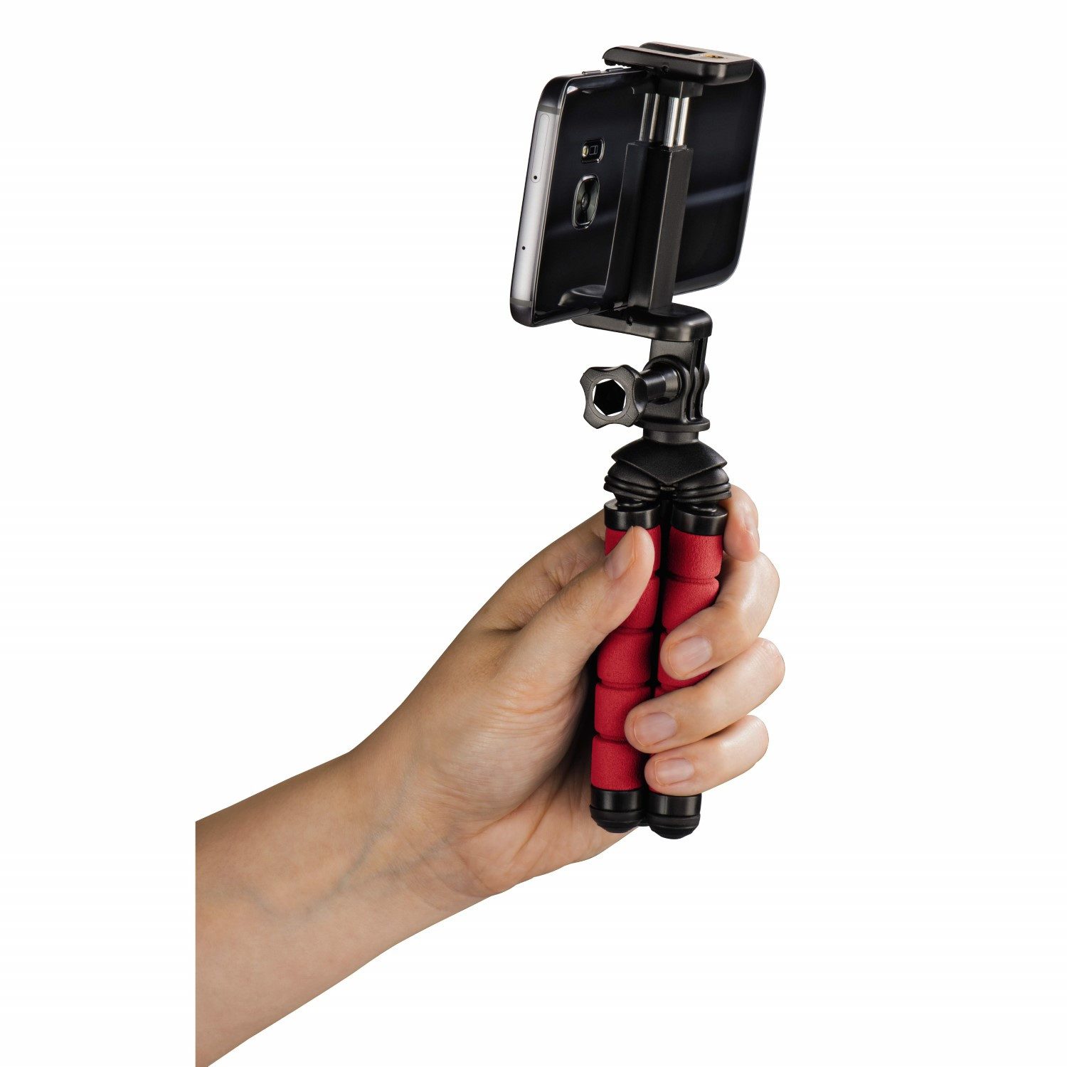 Hama Flex Flexibles Mini-Stativ 14cm Tripod Rot Kamerastativ (Beine mit 360°-Biegung Smartphone-Halterung und für GoPro ActionCam)