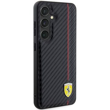 Ferrari Handyhülle Case Galaxy S24 Carbon-Look schwarz Logo Metall 6,2 Zoll, Kantenschutz