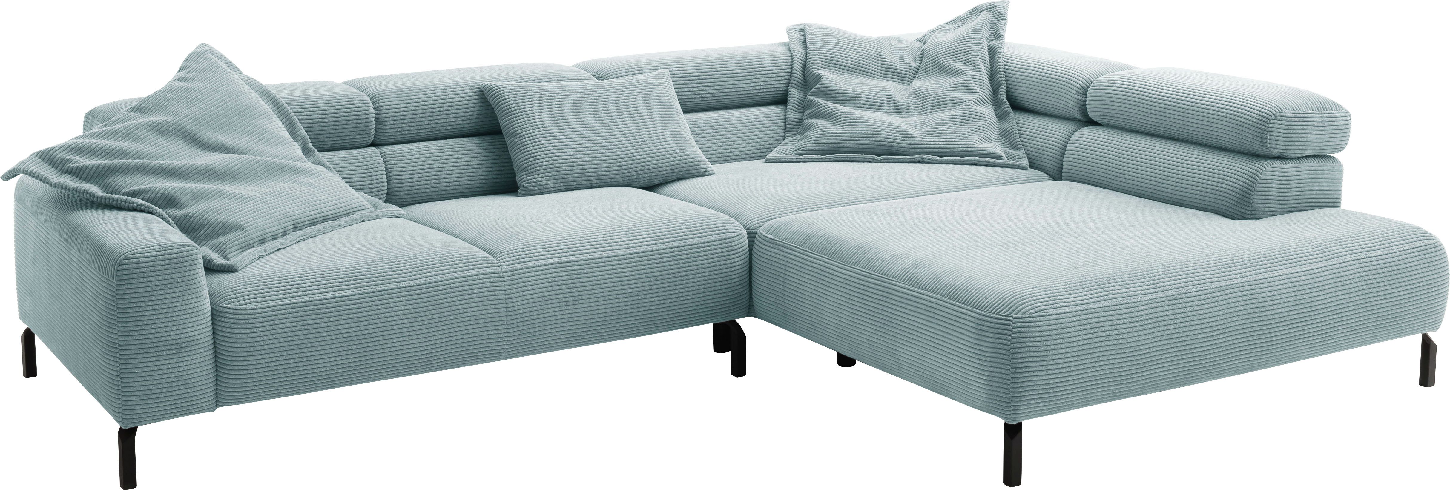 Home affaire Ecksofa Antonelli, L-Form, incl. Kopfteilverstellung, Breite 312 cm, mit elektrischer Sitztiefenverstellung, in Cord, bleu