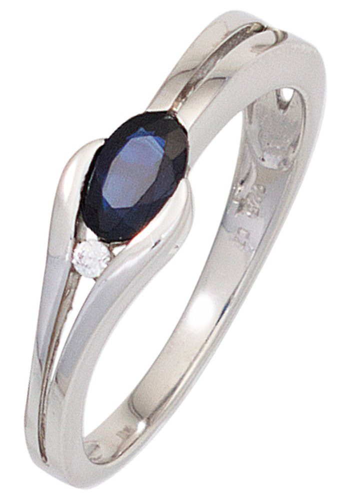 JOBO Diamantring, 8 Karat 333 Weißgold mit Saphir und Diamant