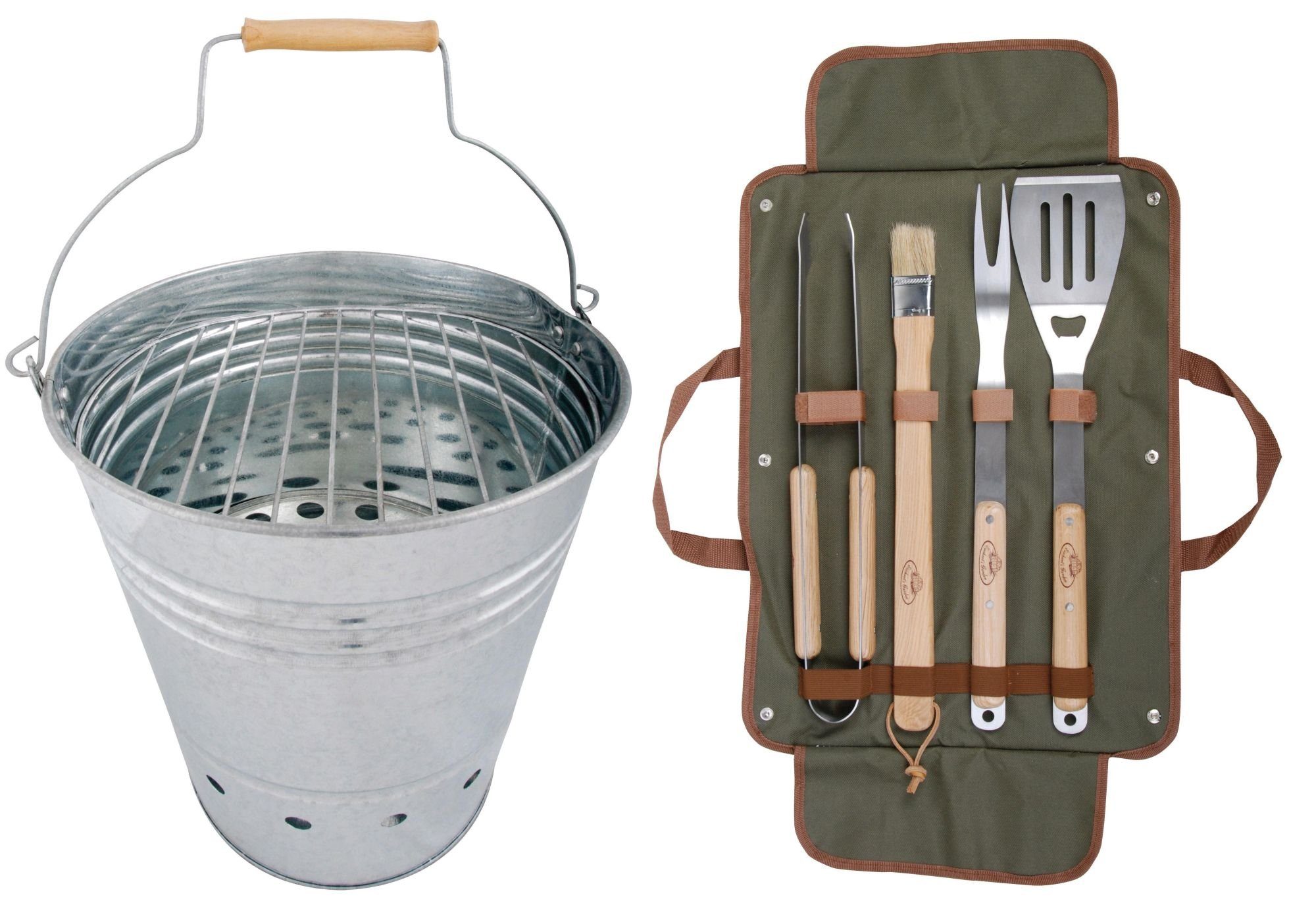 Esschert Design BV Feuerkorb, (Set, 2-St), BBQ Eimer Grilleimer 35 x 31 x 34 cm, inklusive Grillbesteck