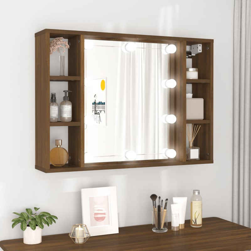vidaXL Badezimmerspiegelschrank Spiegelschrank mit LED Braun Eiche-Optik 76x15x55 cm (1-St)