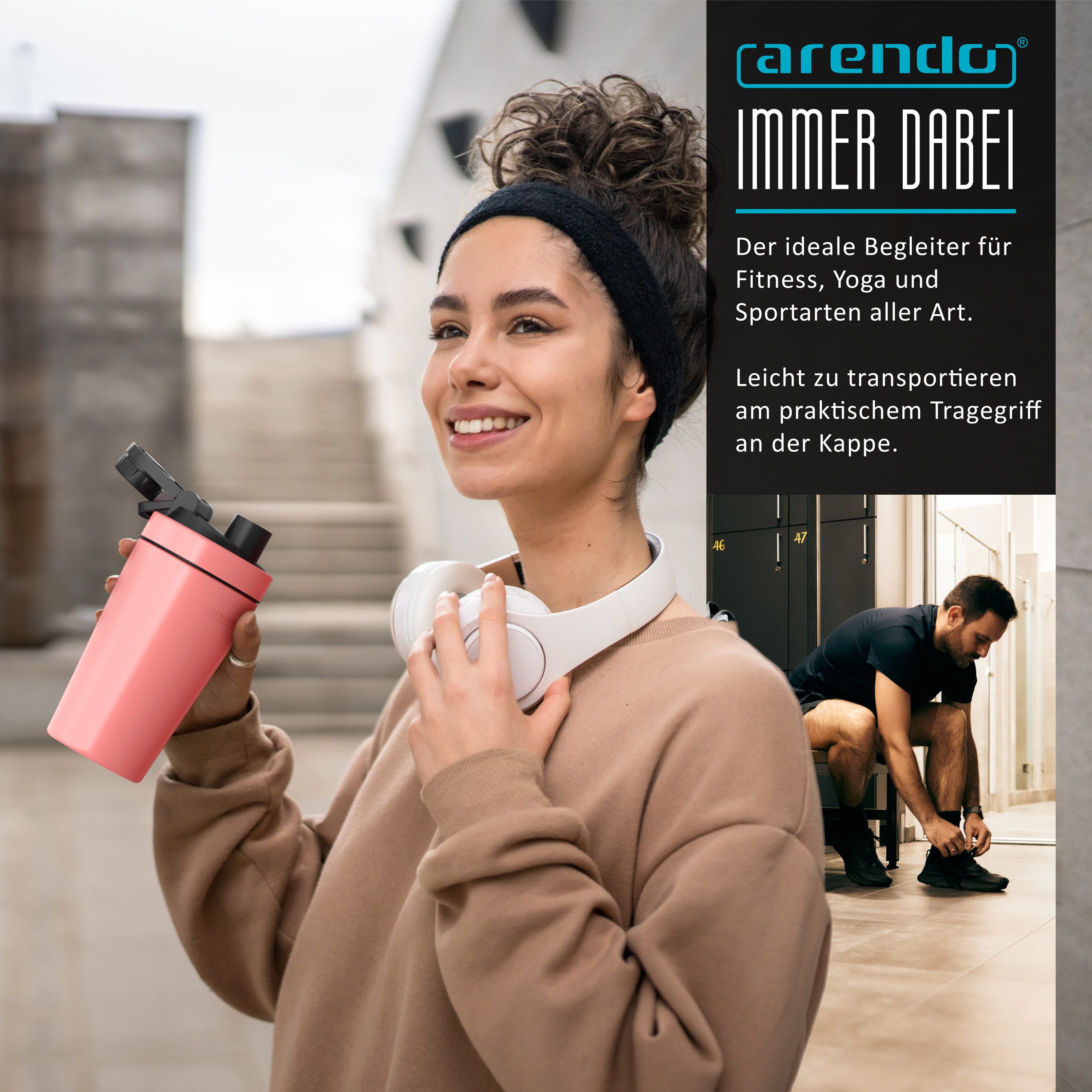 Arendo Protein Shaker Edelstahl Eiweißshaker 500 ml, korall, verschließbar, BPA-frei, Edelstahl, (1-tlg), auslaufsicher, spülmaschinengeeignet, mit Tragegriff u – Bild 4 von 5
