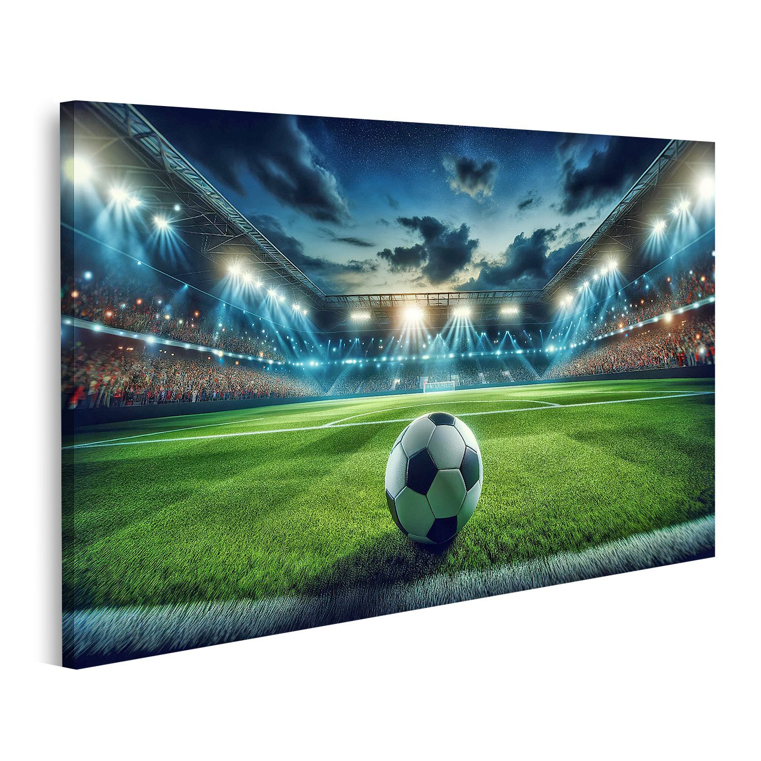 islandburner Leinwandbild Fußballstadion Bei Nachtspiel Mit Flutlicht Und Ball Wandbild