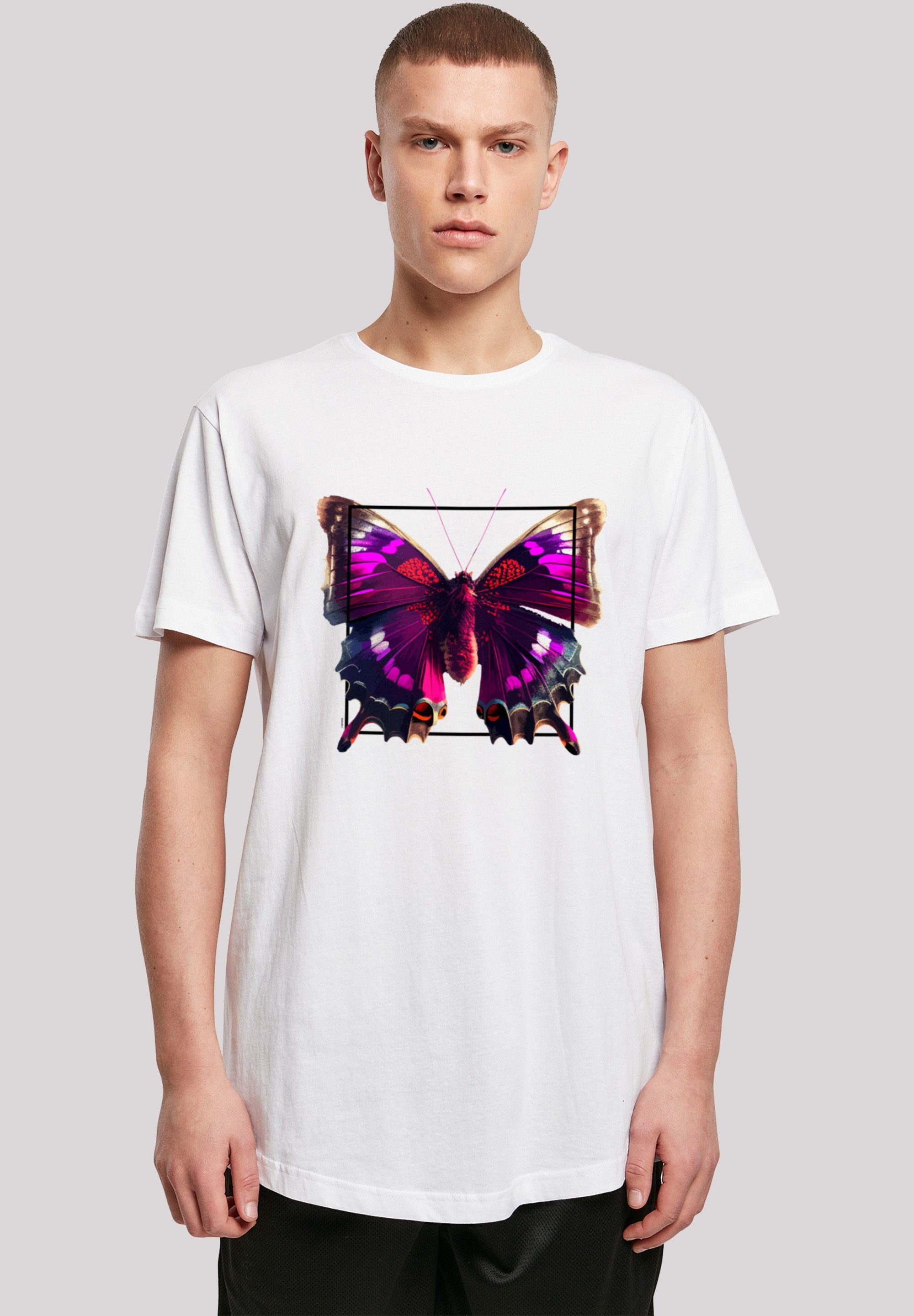 weiß Print LONG Schmetterling Pink TEE T-Shirt F4NT4STIC