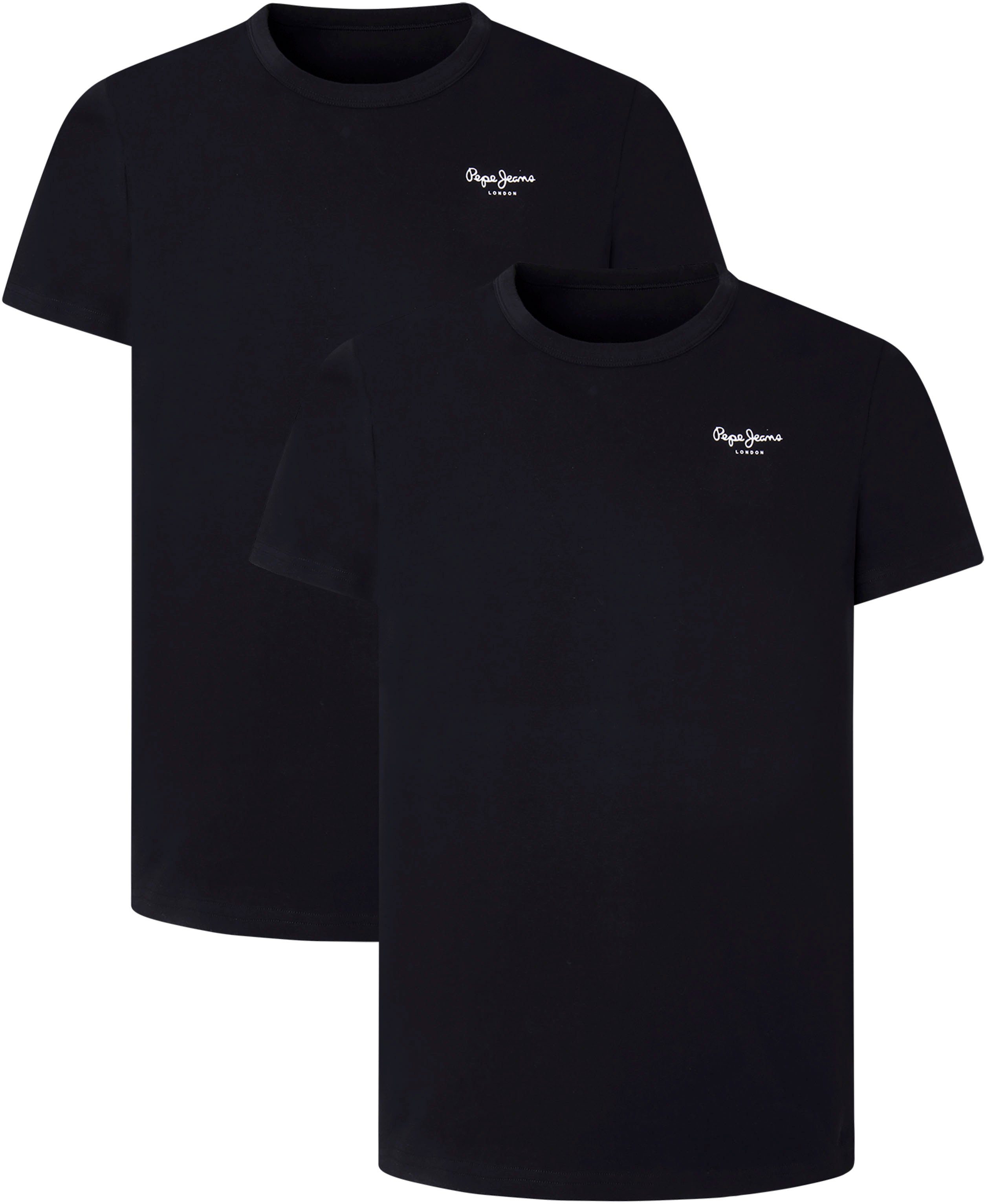 Pepe Jeans Rundhalsshirt (Packung) mit Stretch schwarz + schwarz