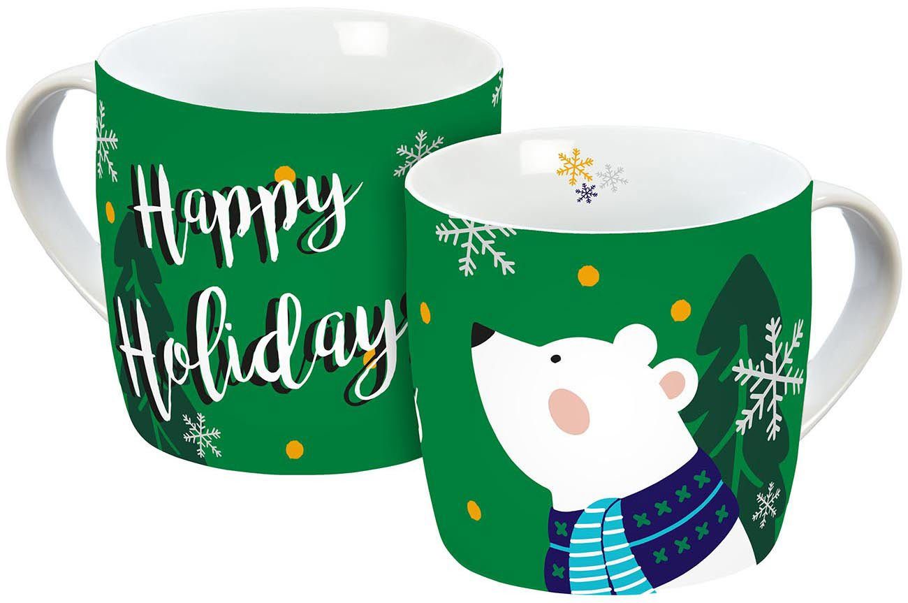 Geda Labels GmbH Tasse Tasse Happy Holidays 300ml, Porzellan