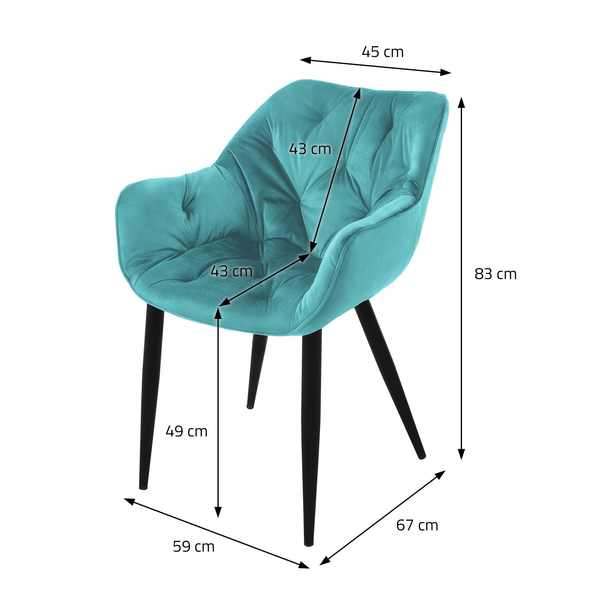 Samtstoff 4er Wohnzimmerstuhl Polsterstuhl Metallbeinen Ergonomisch ML-DESIGN Stuhl Petrol Sessel, Set Küchenstuhl