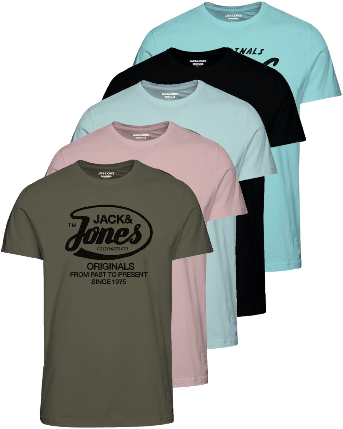 Jack & Jones Print-Shirt (Spar Set, 5er-Pack) T-Shirts mit Aufdruck aus Baumwolle