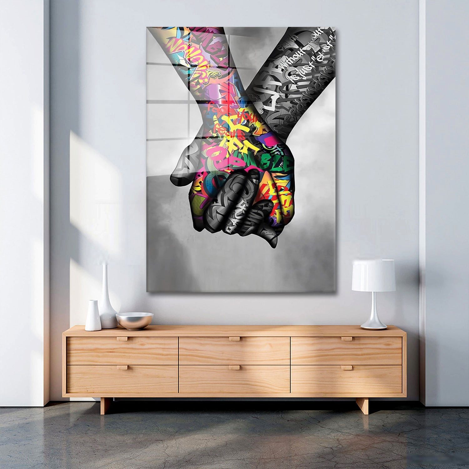 Artedinoi Acrylglasbild Pop Art In Love Hände Acrylglas Wandbild Bild Wanddeko Wohnzimmer XL
