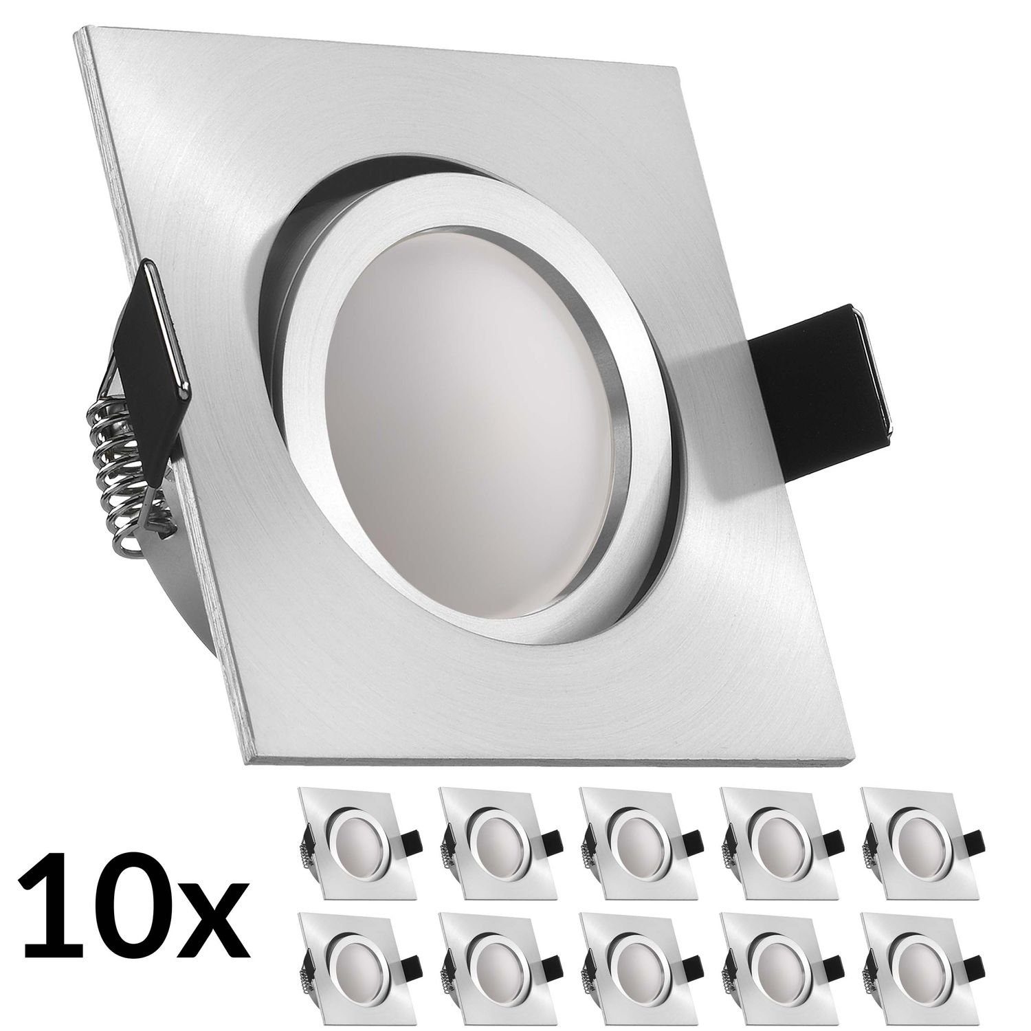 LEDANDO LED Einbaustrahler 10er LED Einbaustrahler Set Aluminium matt mit 4000K LED GU10 Markenst