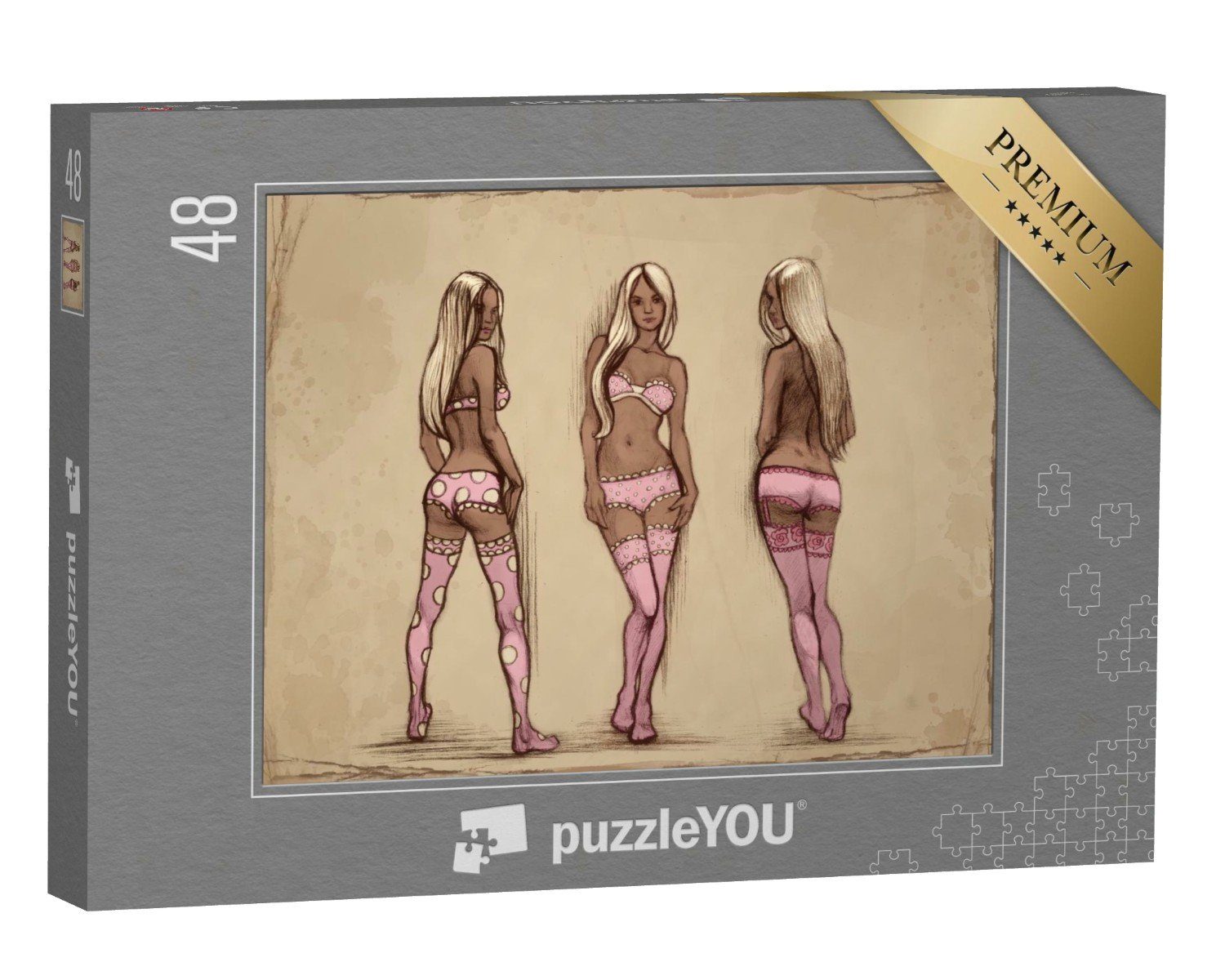 puzzleYOU Puzzle Bleitiftzeichnung: sexy-verspielte Dessous, 48 Puzzleteile, puzzleYOU-Kollektionen Erotik